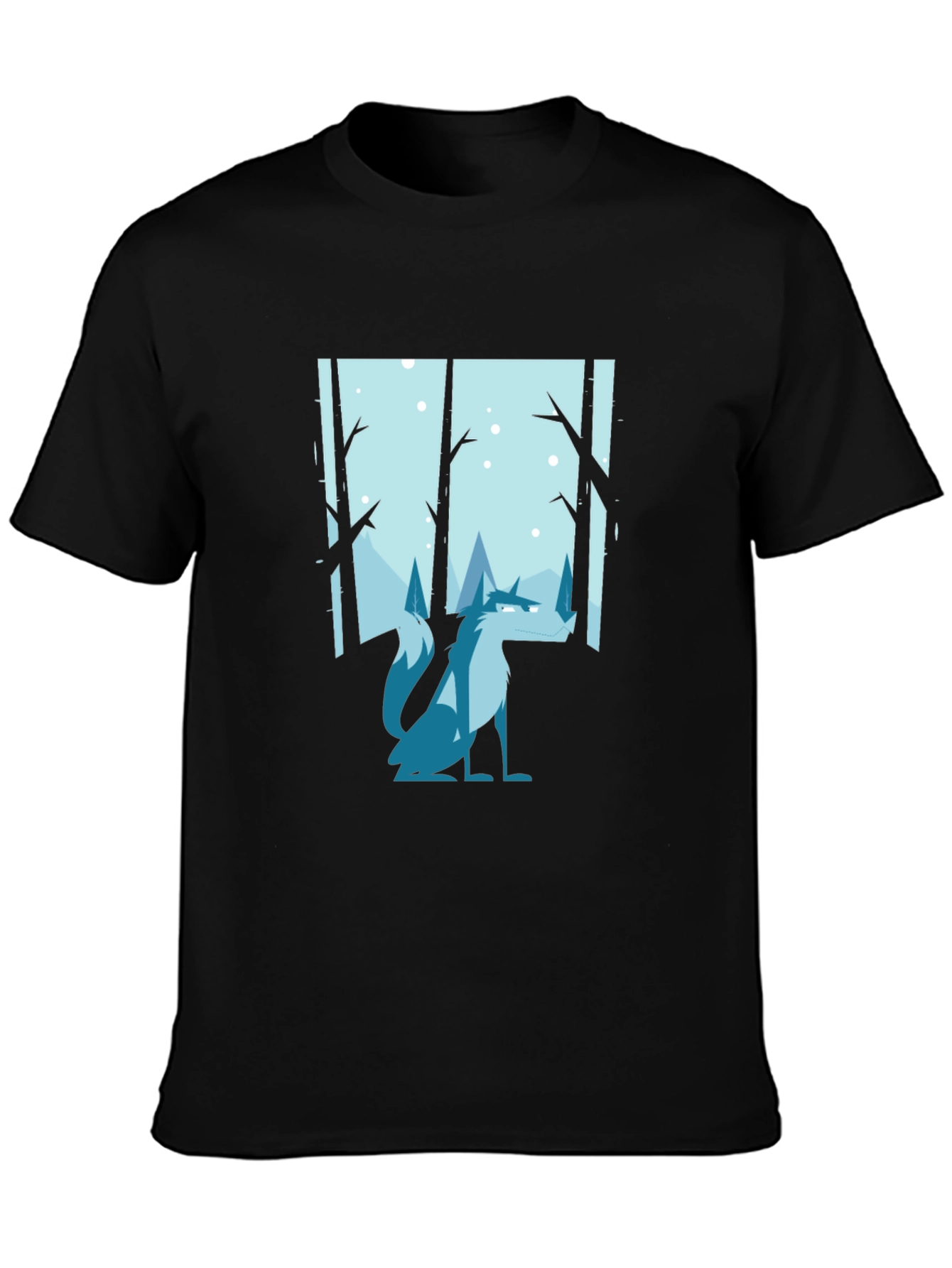 Wolf Winter Scene Graphic Tee - Black