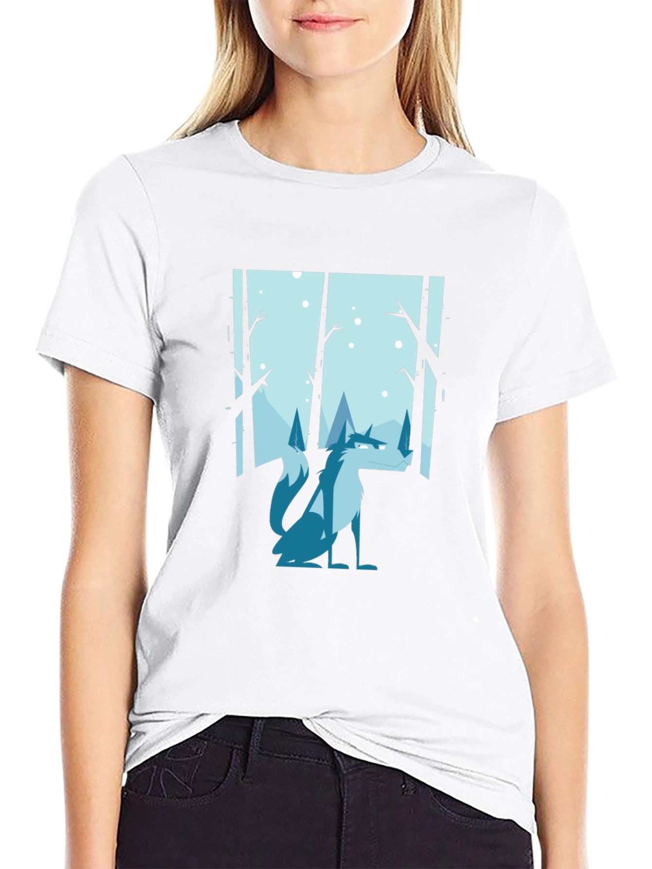Wolf Winter Scene Graphic Tee - Black