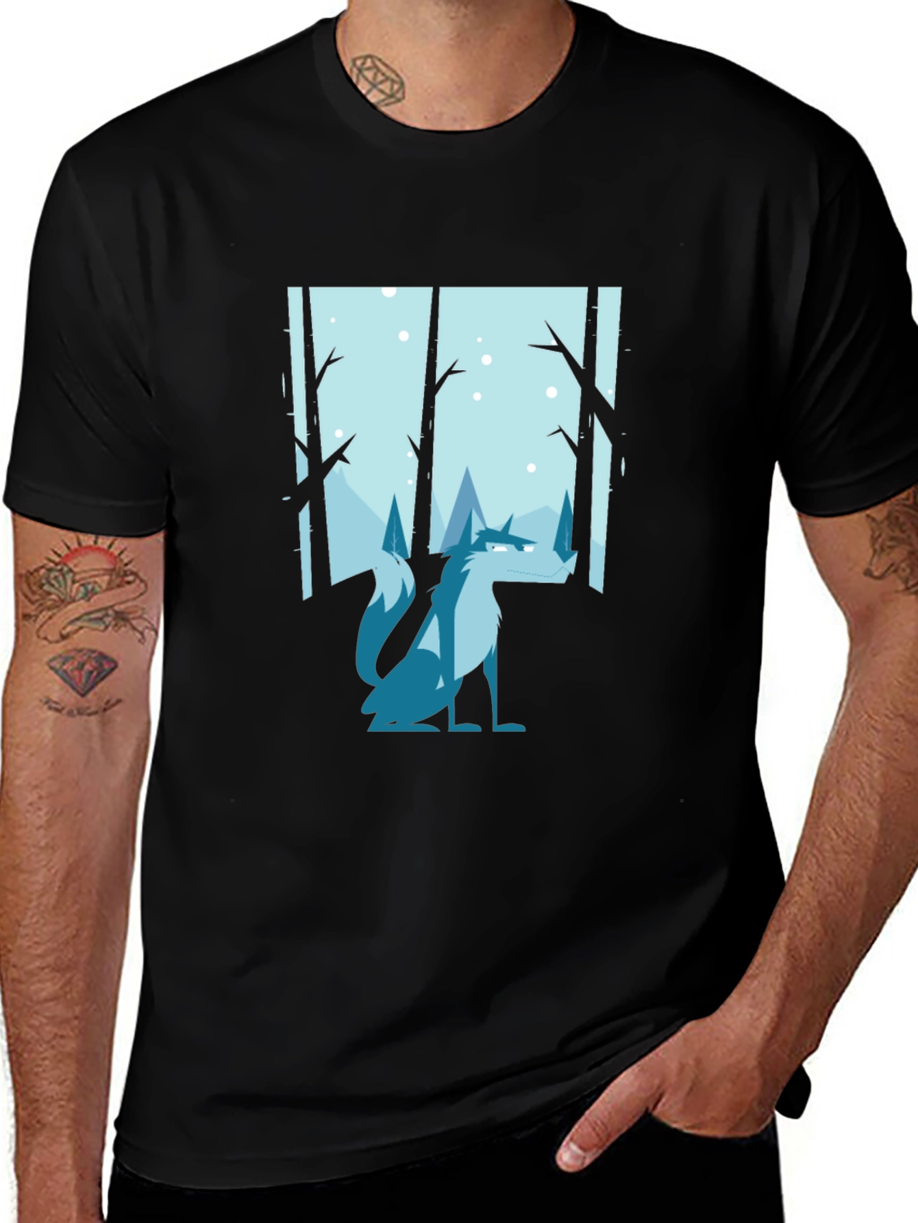 Wolf Winter Scene Graphic Tee - Black