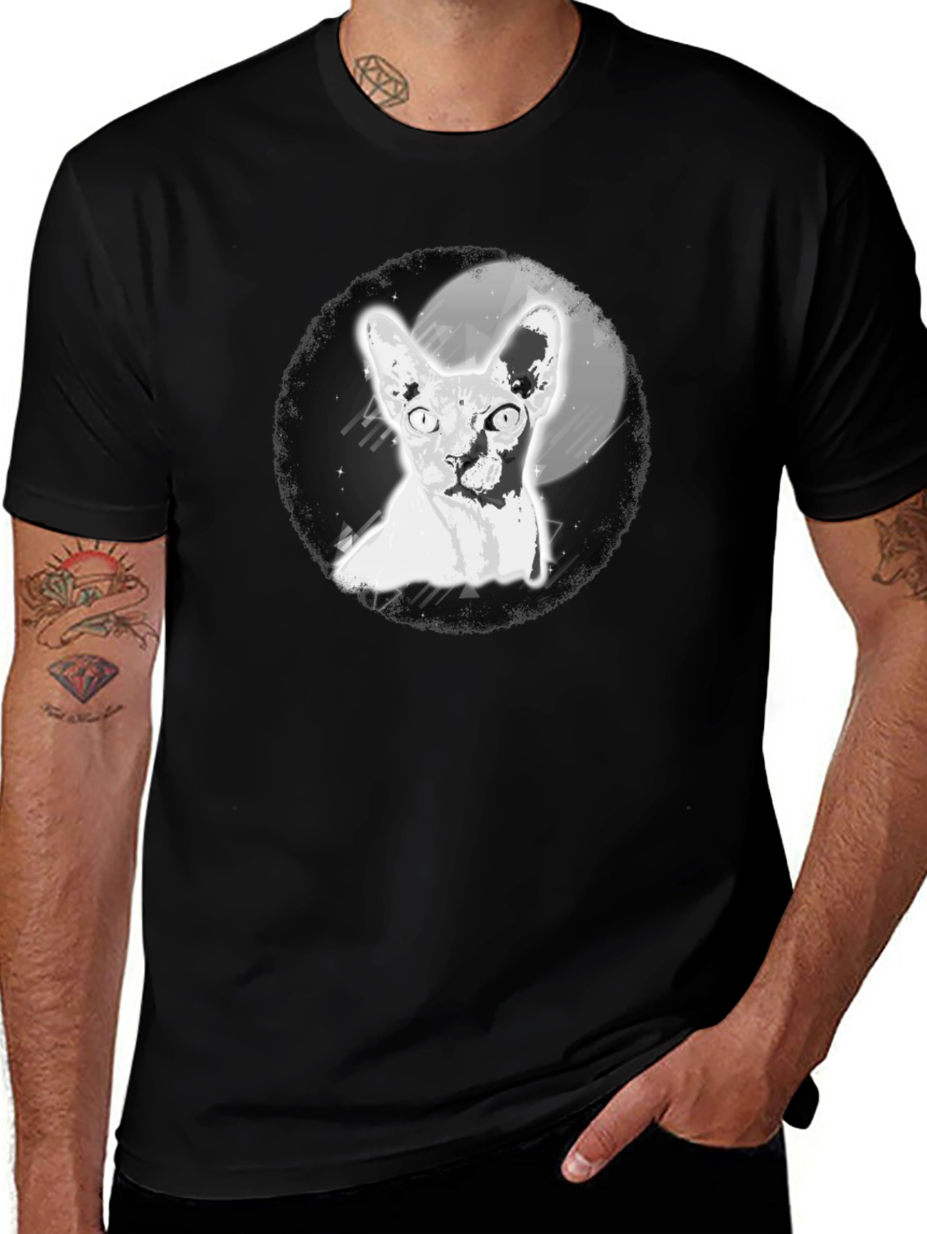 Sphynx Cat Moon Graphic T-Shirt