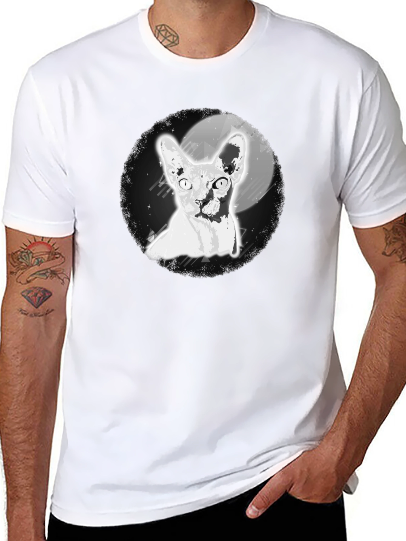 Sphynx Cat Moon Graphic T-Shirt