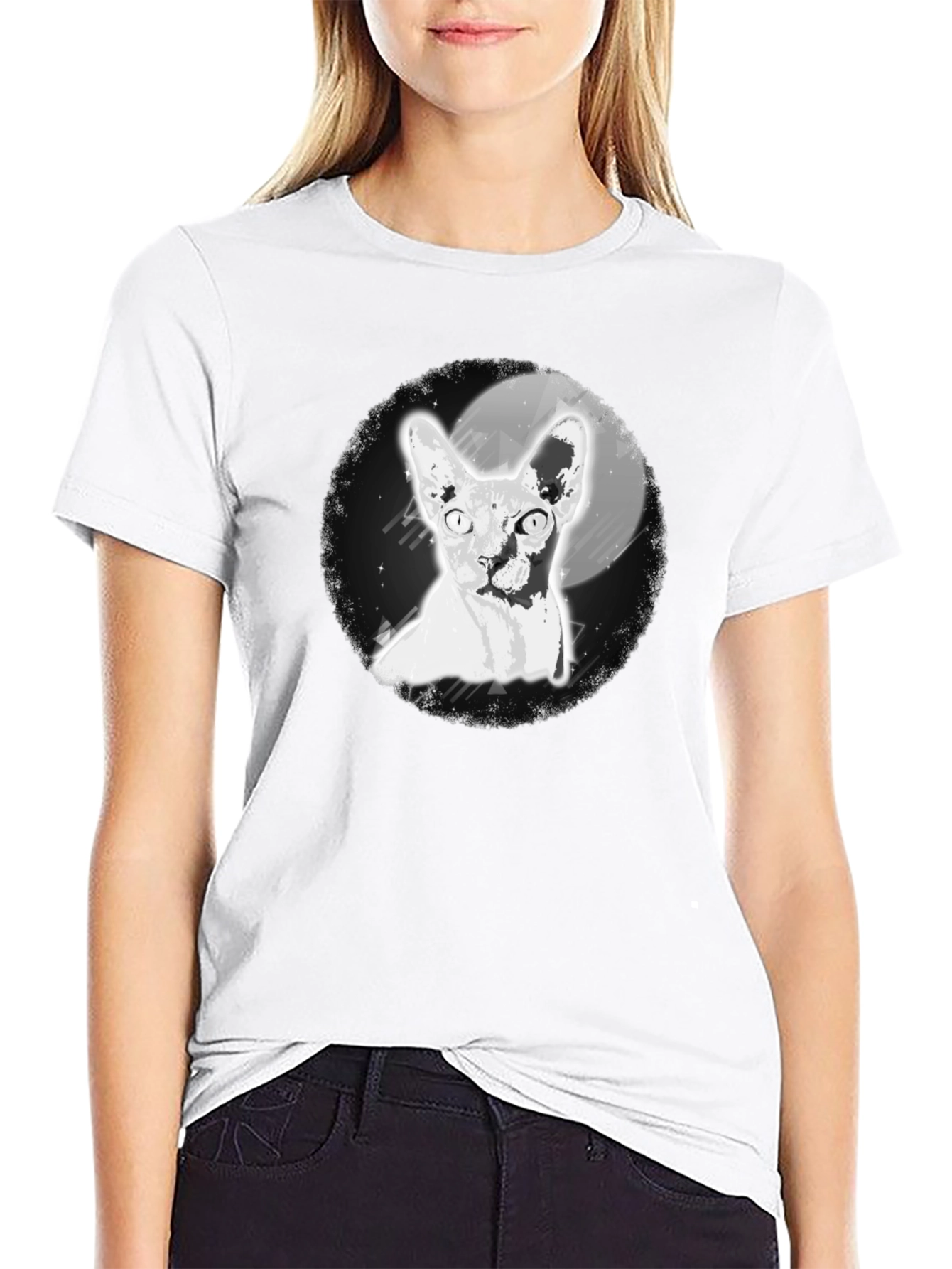 Sphynx Cat Moon Graphic T-Shirt