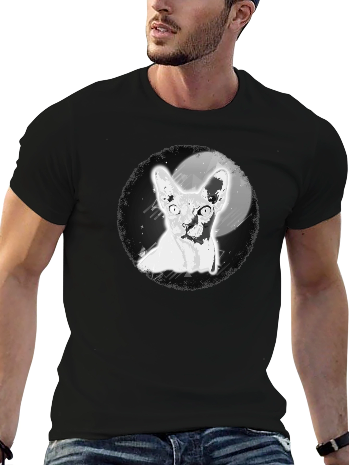 Sphynx Cat Moon Graphic T-Shirt
