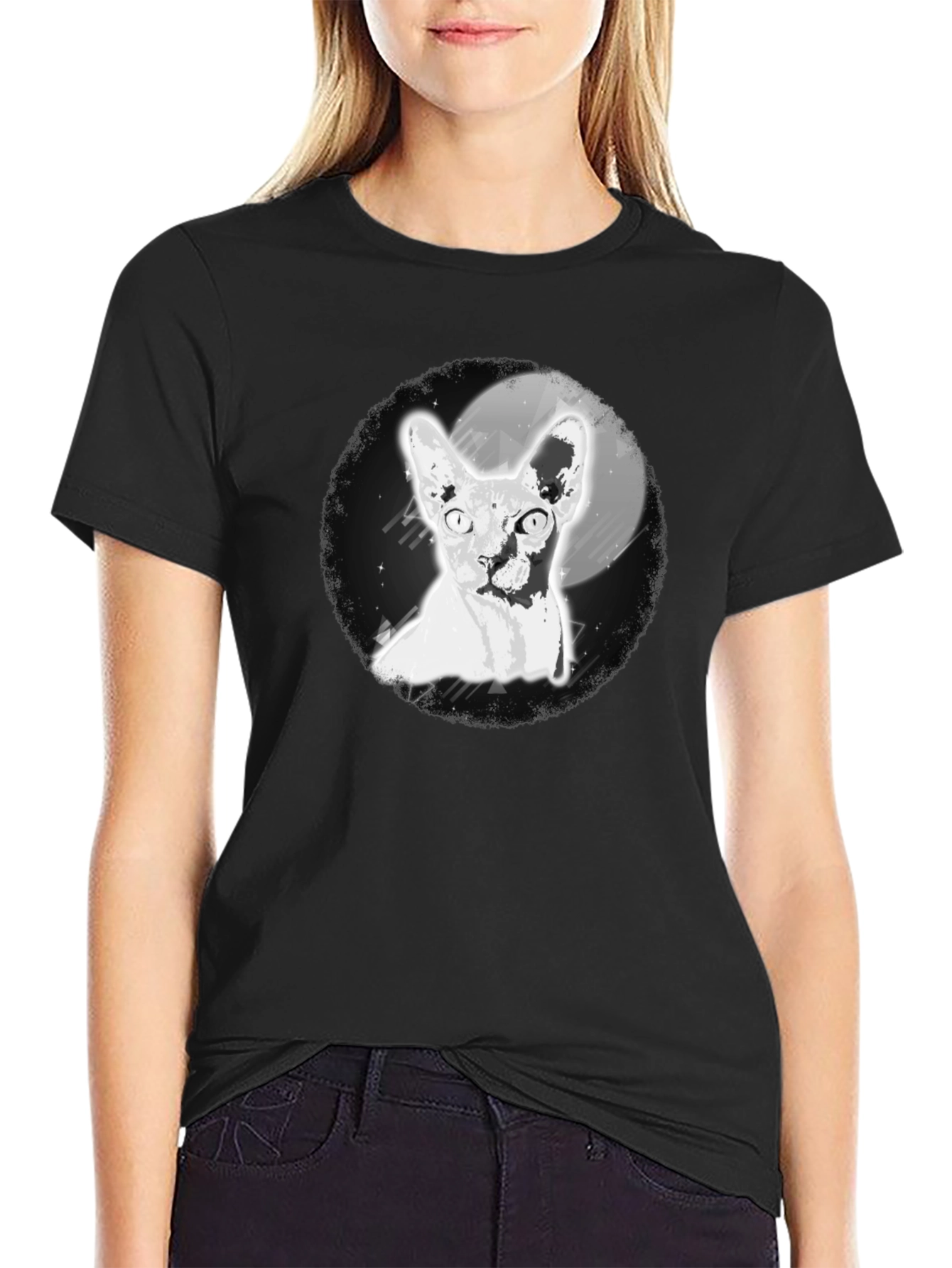 Sphynx Cat Moon Graphic T-Shirt