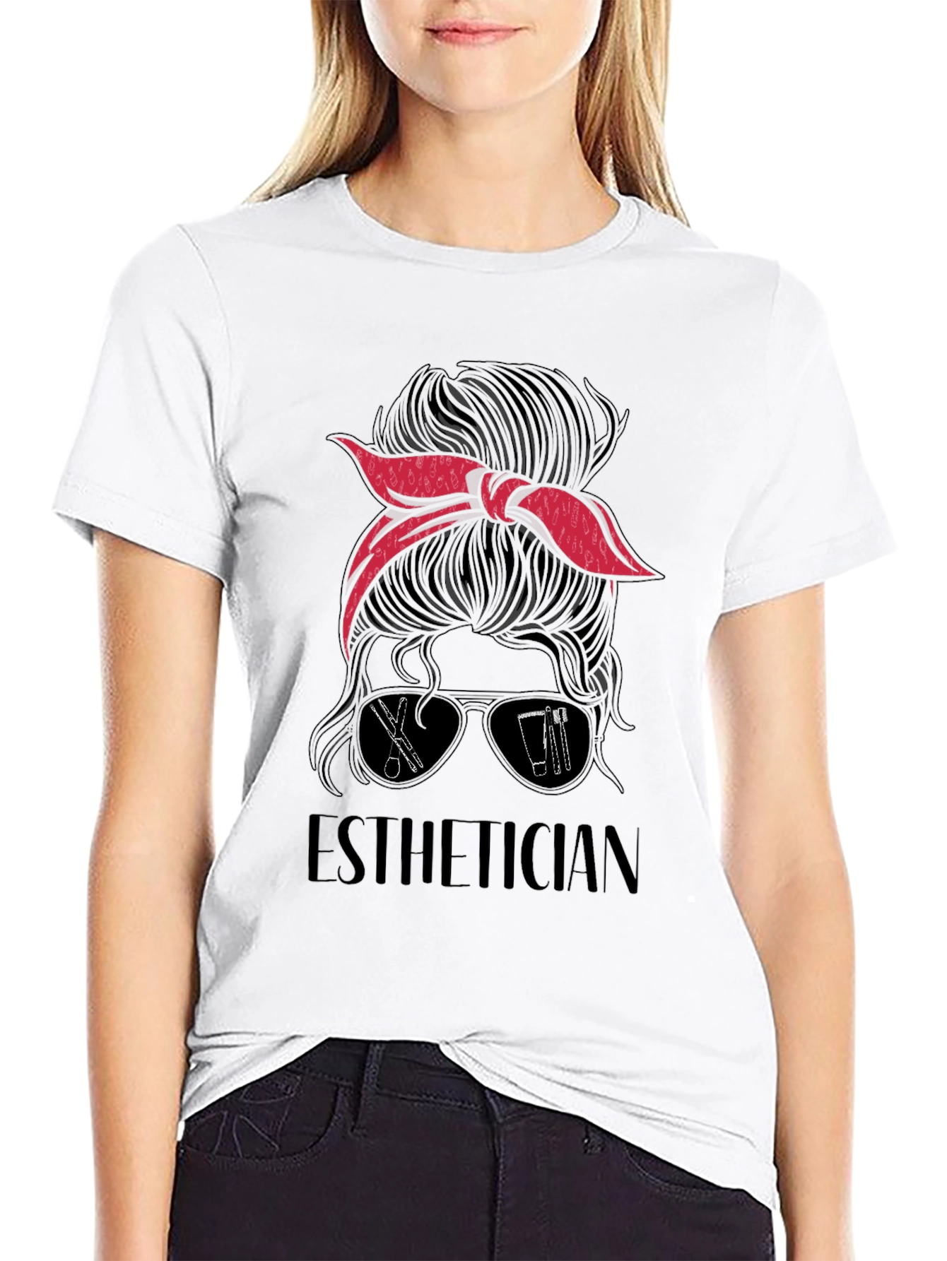 Esthetician Messy Bun Graphic Tee - Salon & Beauty