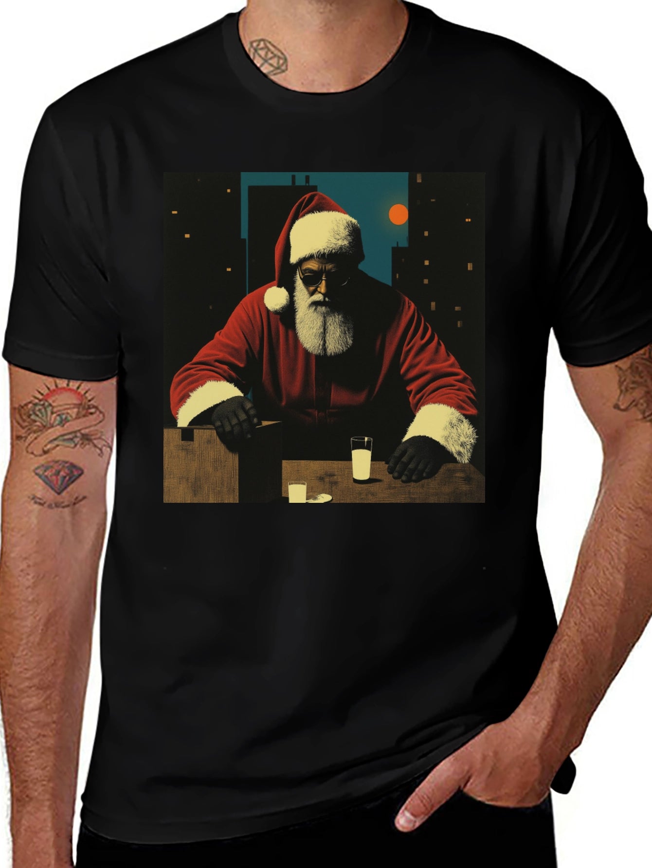 Cool Santa Graphic Tee - Black Cotton Blend
