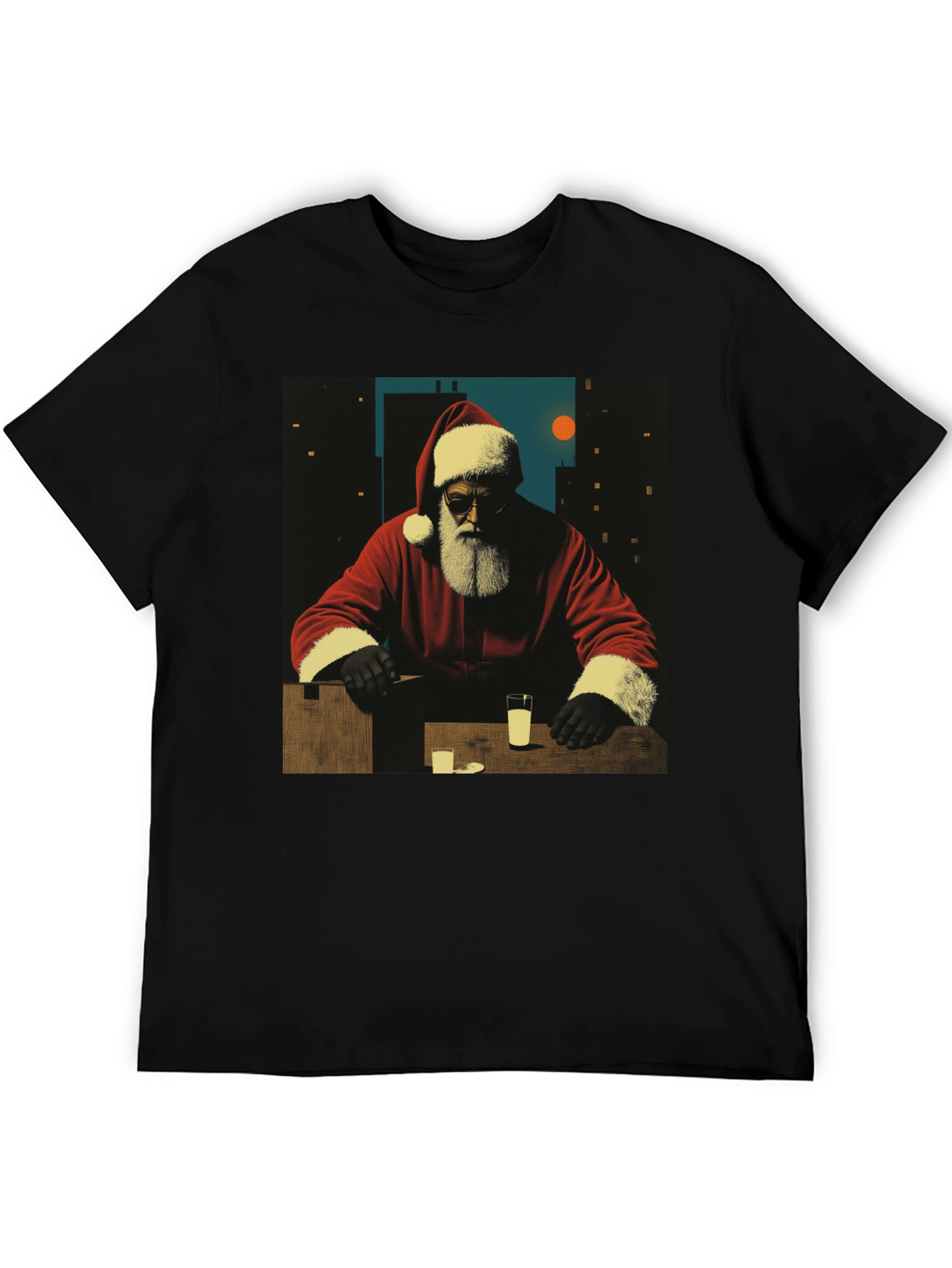 Cool Santa Graphic Tee - Black Cotton Blend