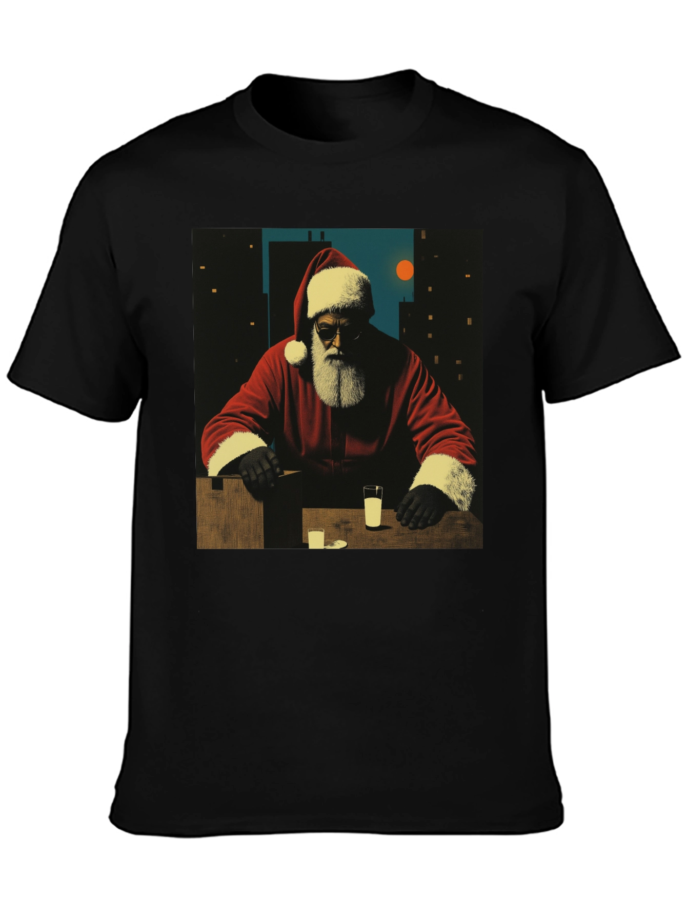 Cool Santa Graphic Tee - Black Cotton Blend
