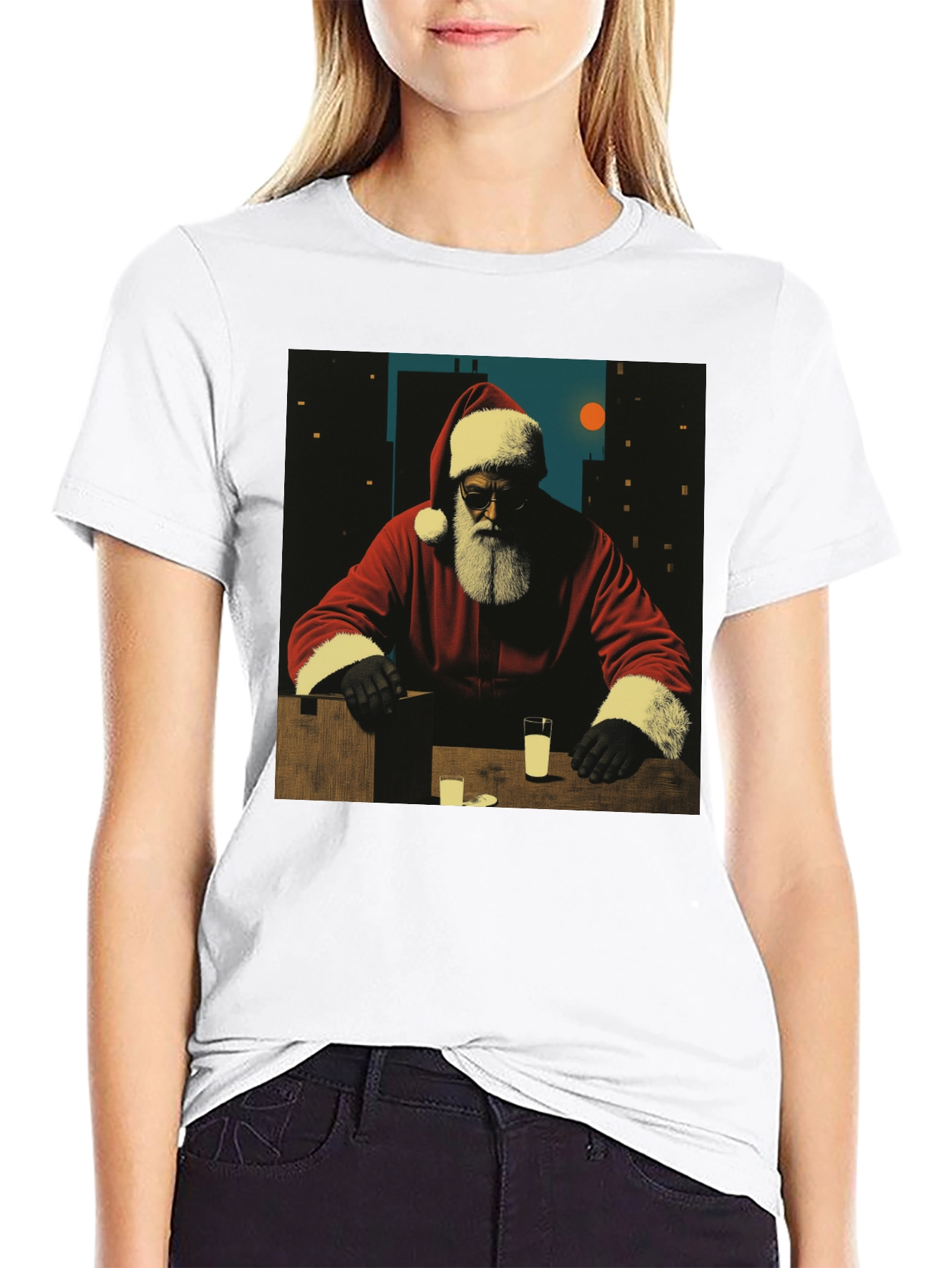 Cool Santa Graphic Tee - Black Cotton Blend