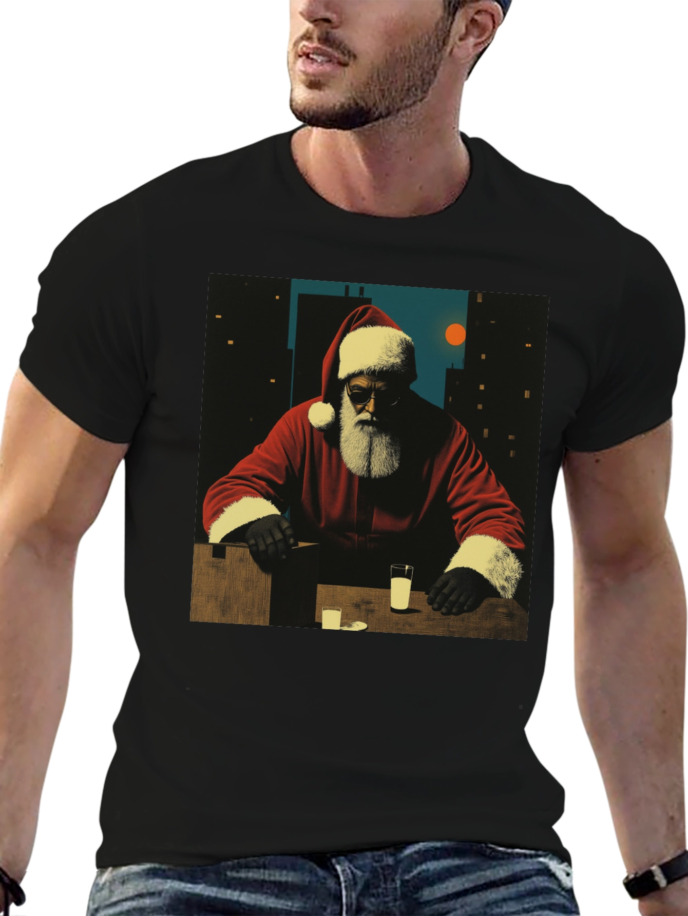 Cool Santa Graphic Tee - Black Cotton Blend