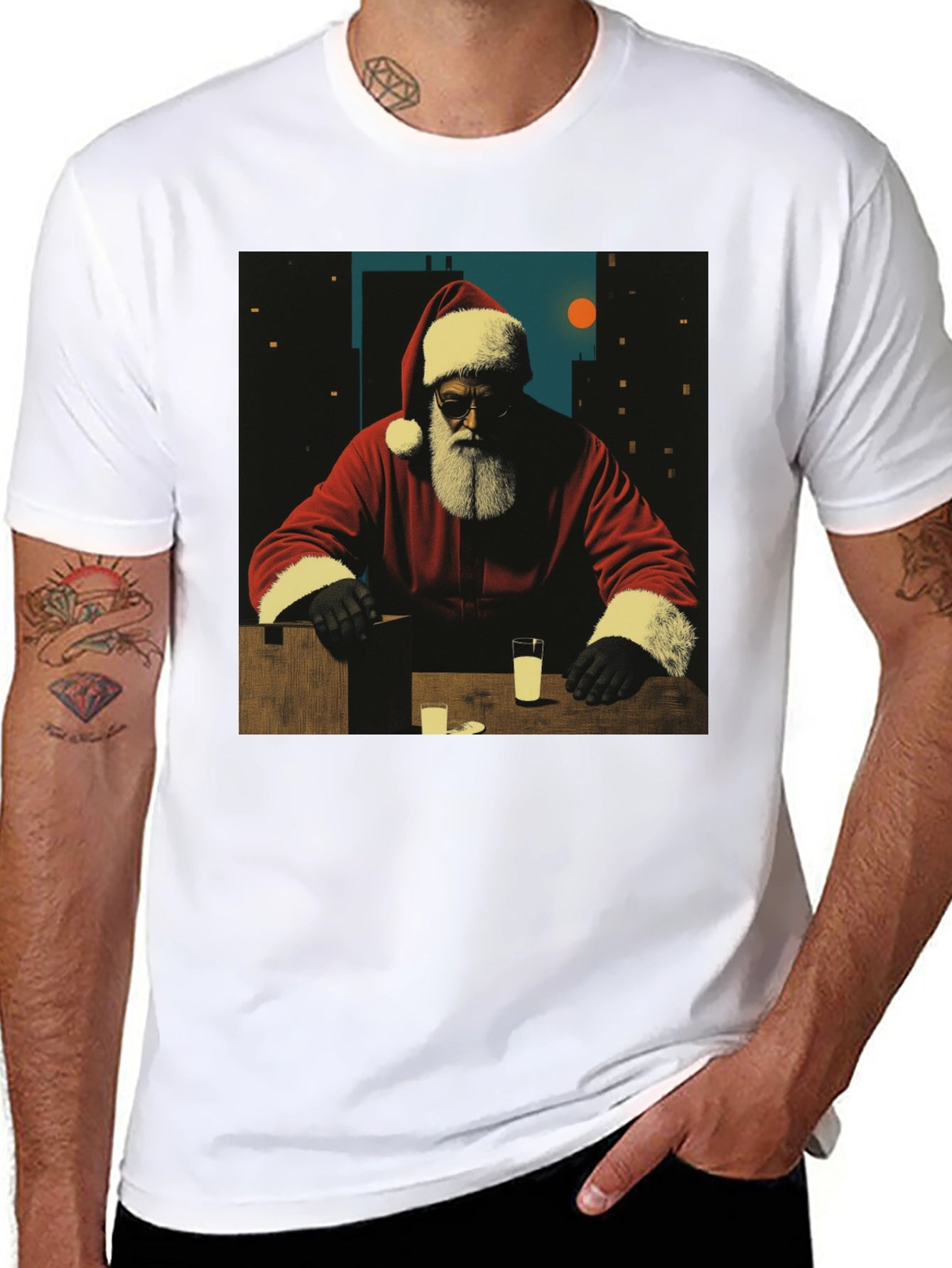 Cool Santa Graphic Tee - Black Cotton Blend