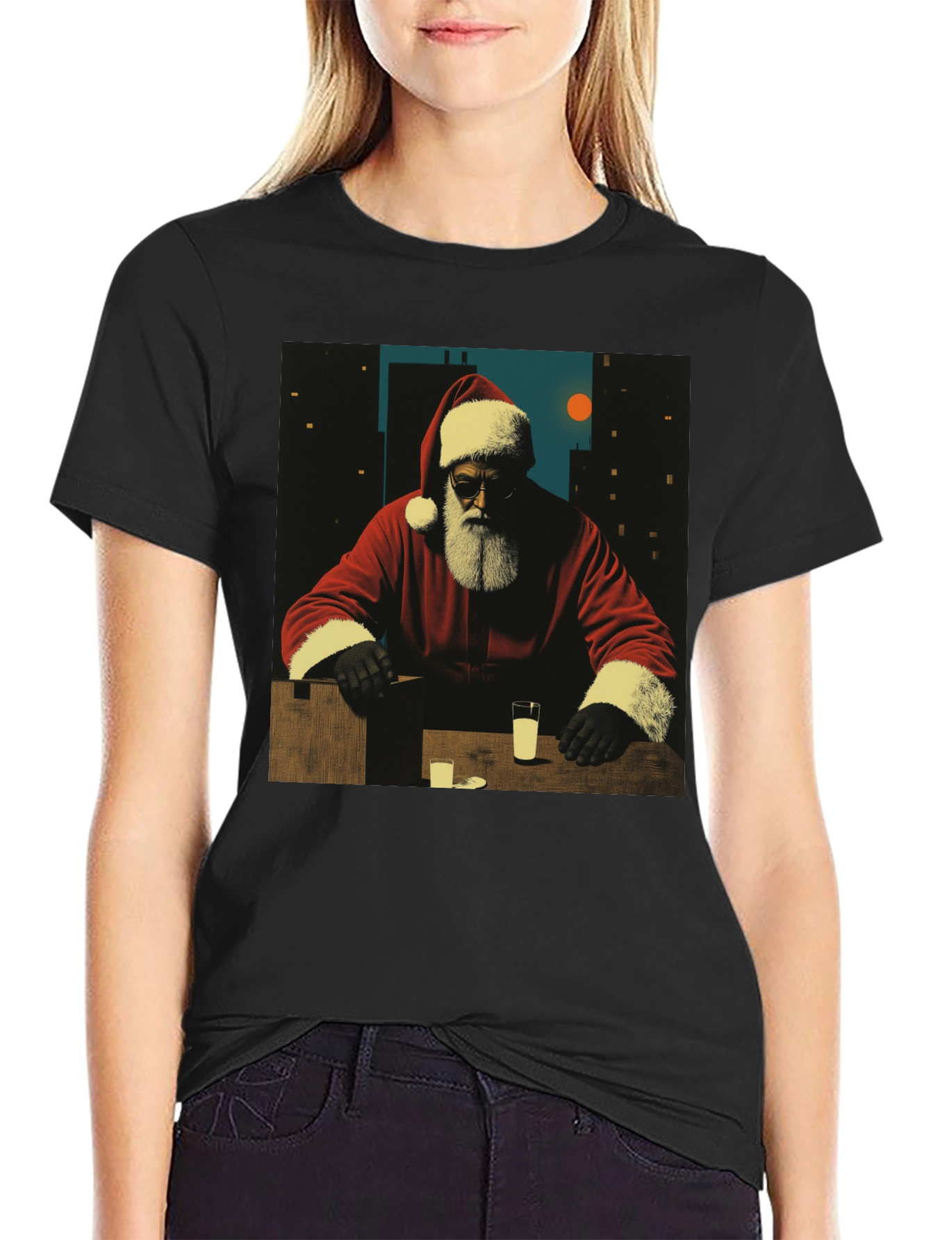 Cool Santa Graphic Tee - Black Cotton Blend
