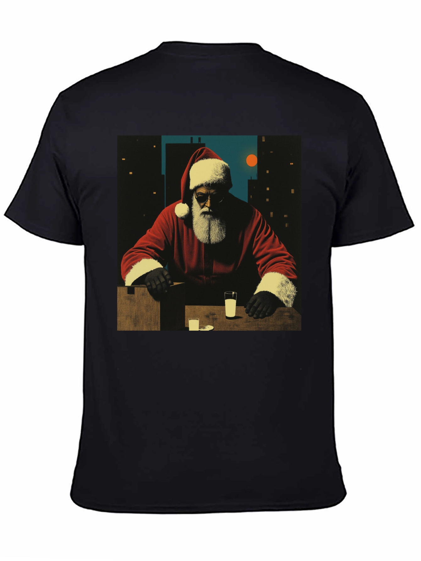 Cool Santa Graphic Tee - Black Cotton Blend
