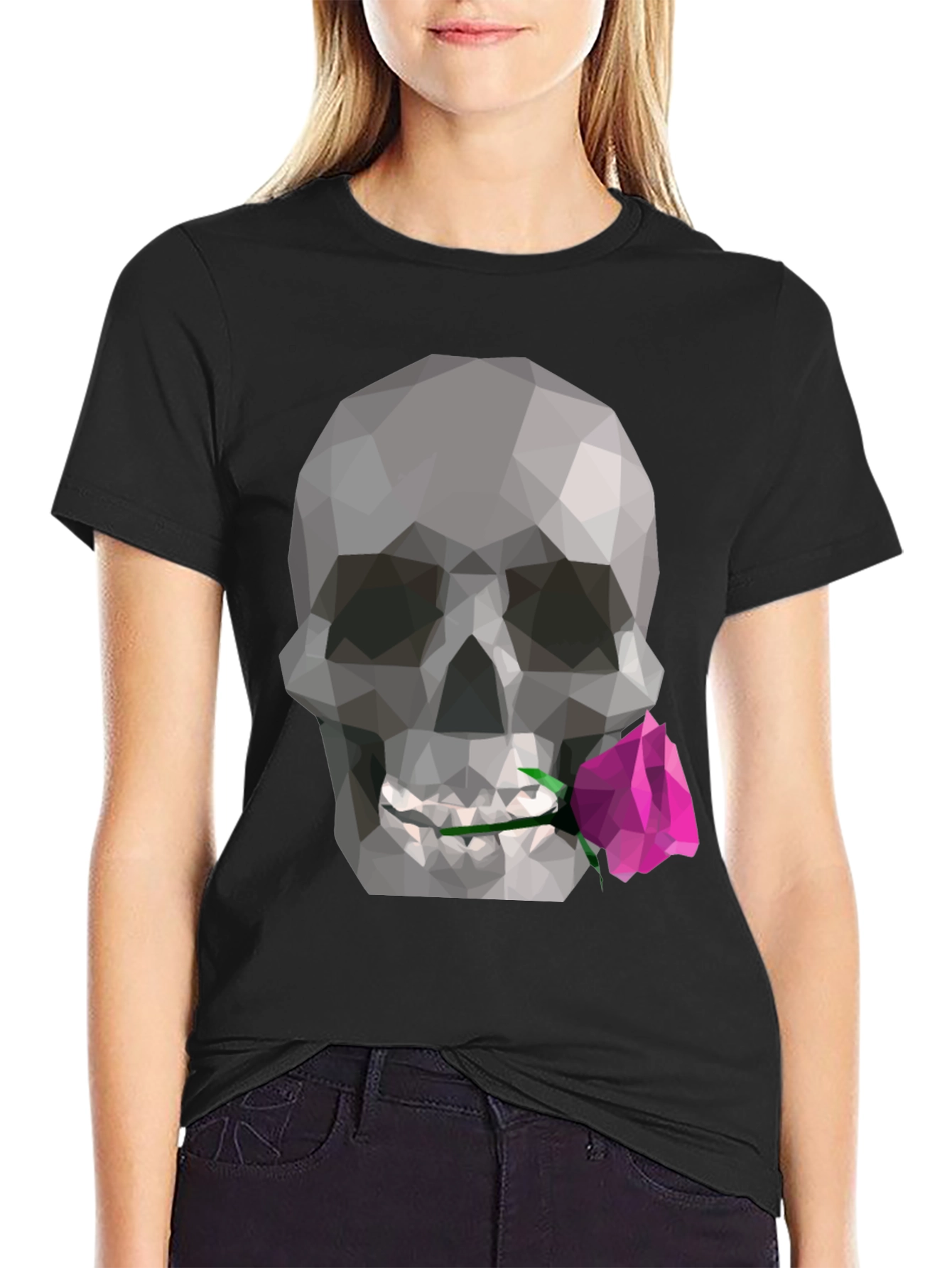 Geometric Skull & Rose Graphic Tee - Modern Design