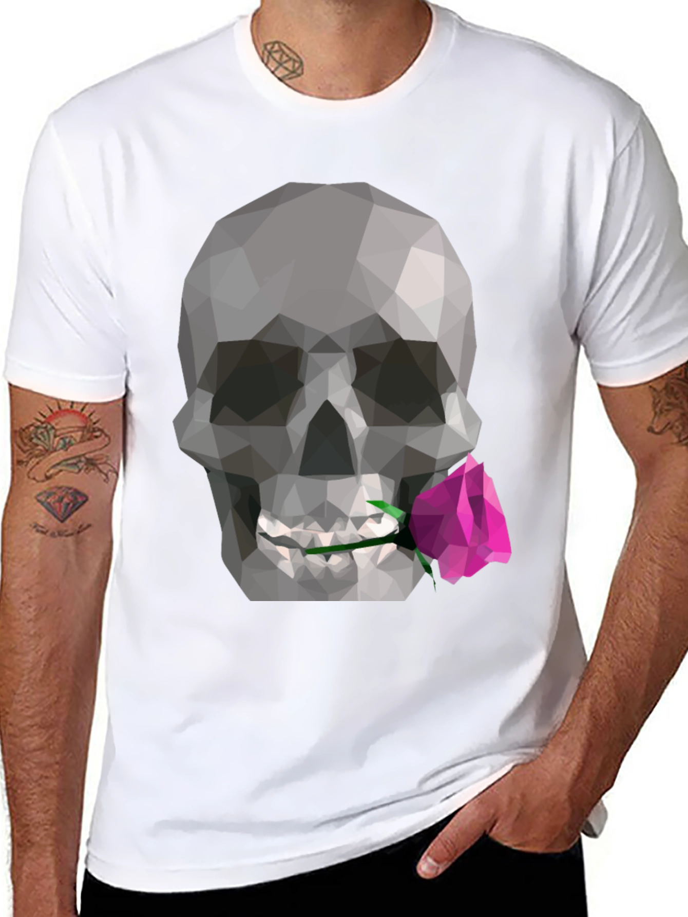Geometric Skull & Rose Graphic Tee - Modern Design