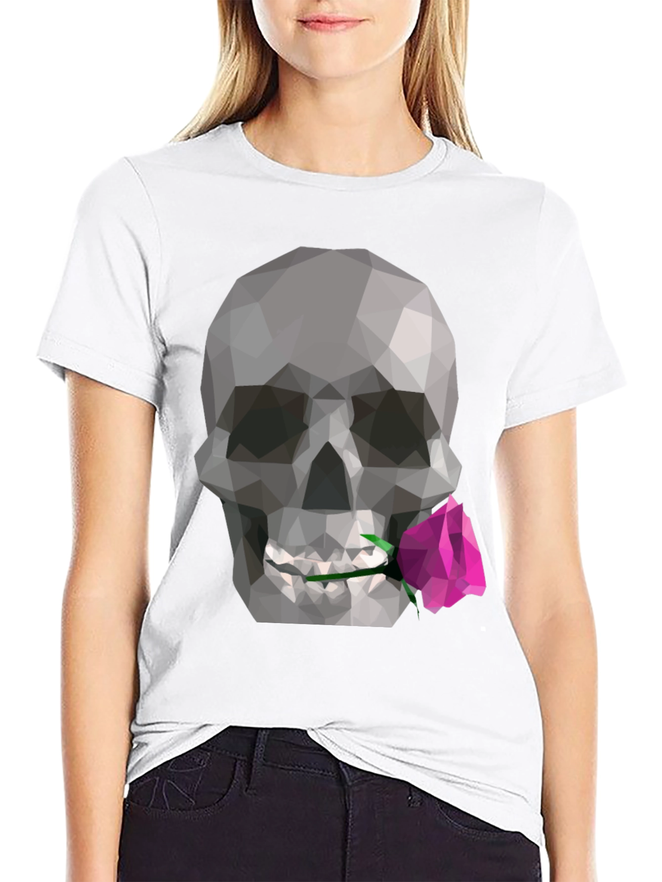 Geometric Skull & Rose Graphic Tee - Modern Design
