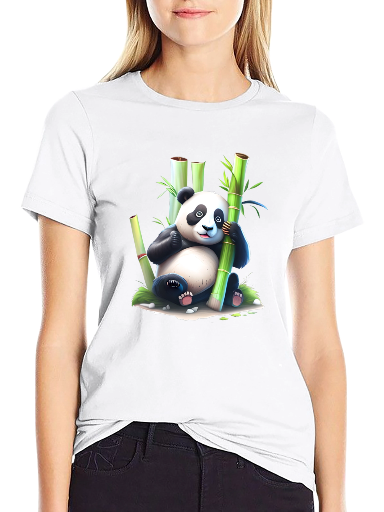 Cute Panda & Bamboo Graphic T-Shirt