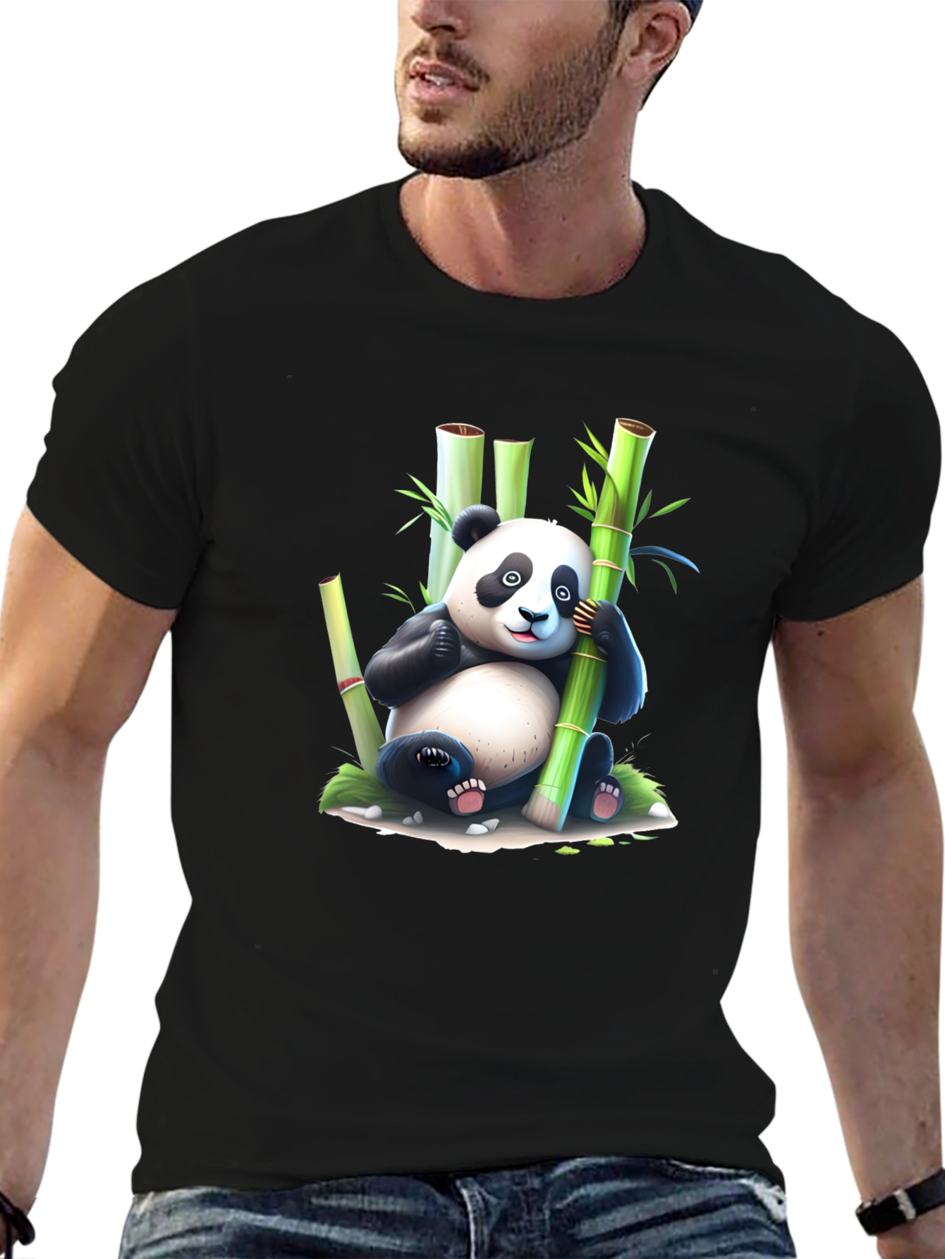 Cute Panda & Bamboo Graphic T-Shirt