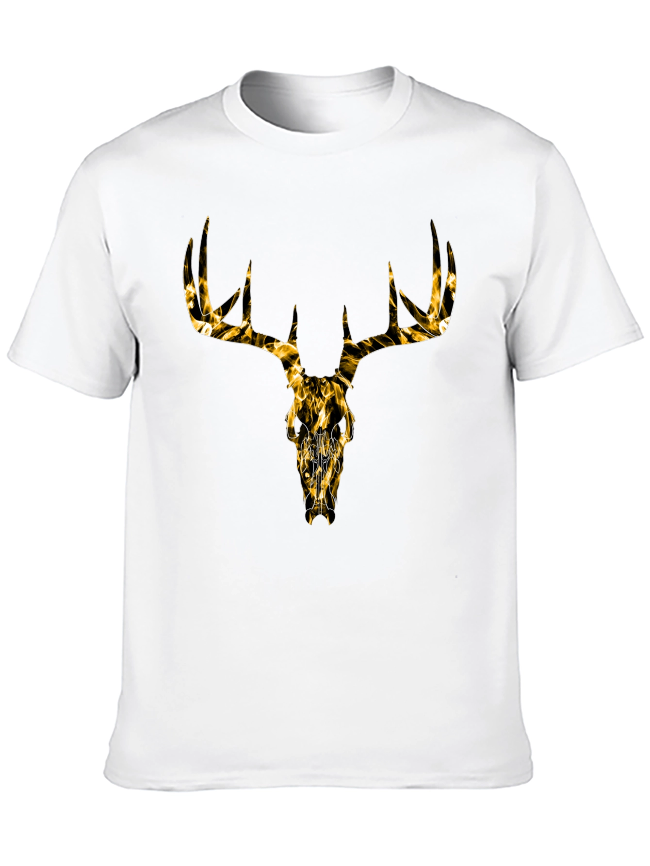 Mens Black T-Shirt with Gold Deer Skull Graphic