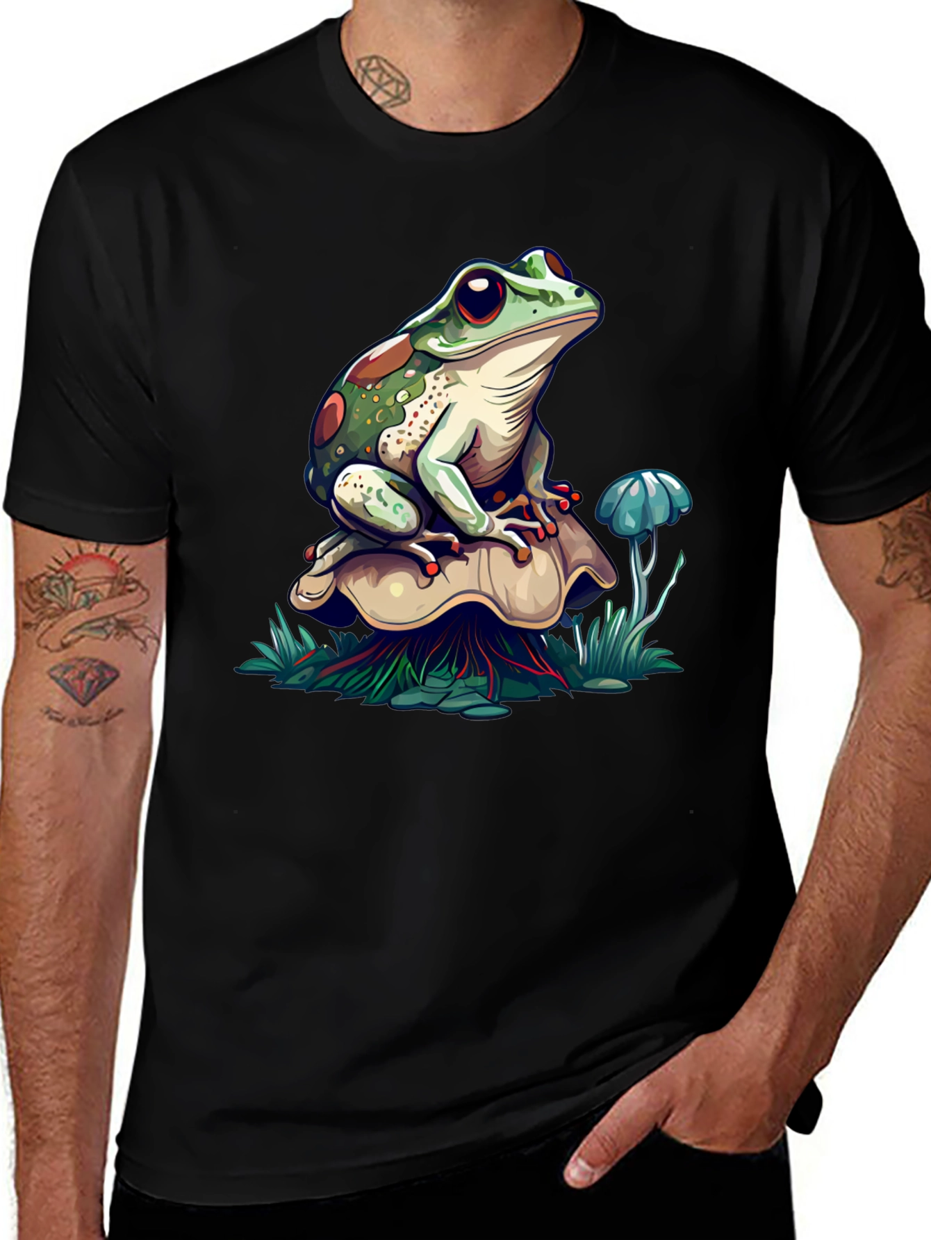 Frog on Mushroom Graphic T-Shirt