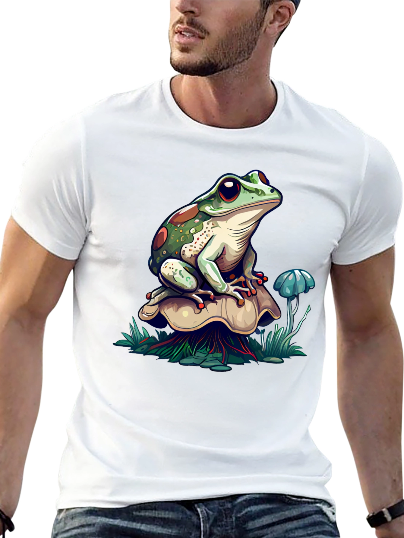 Frog on Mushroom Graphic T-Shirt