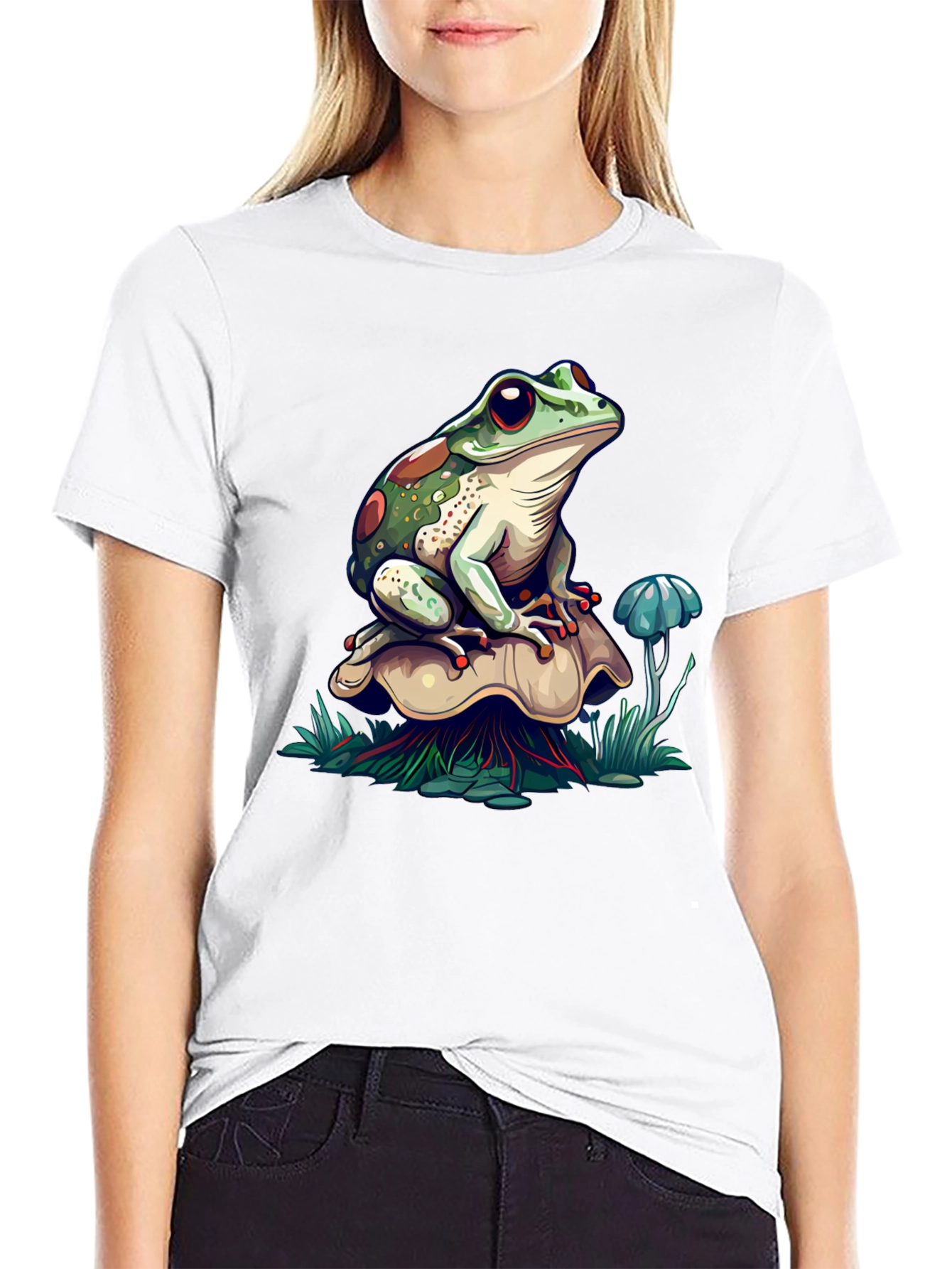 Frog on Mushroom Graphic T-Shirt