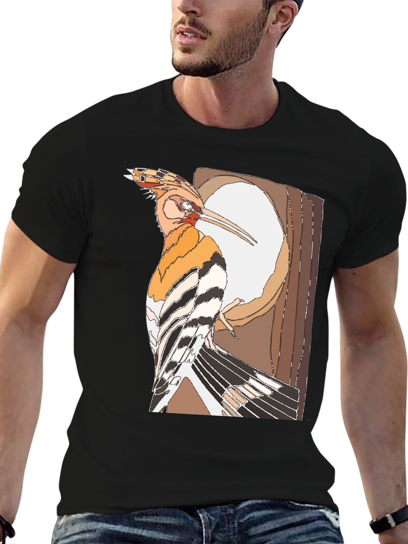 Hoopoe Bird Graphic Print Black T-Shirt