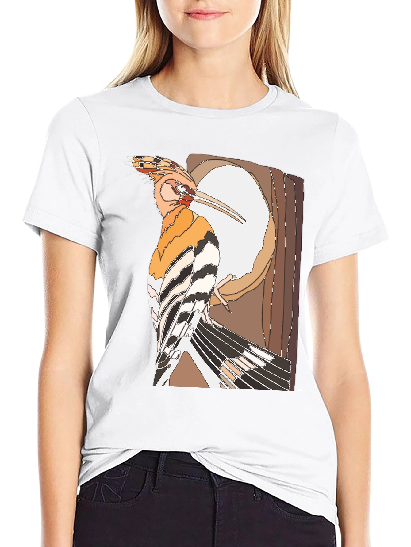 Hoopoe Bird Graphic Print Black T-Shirt