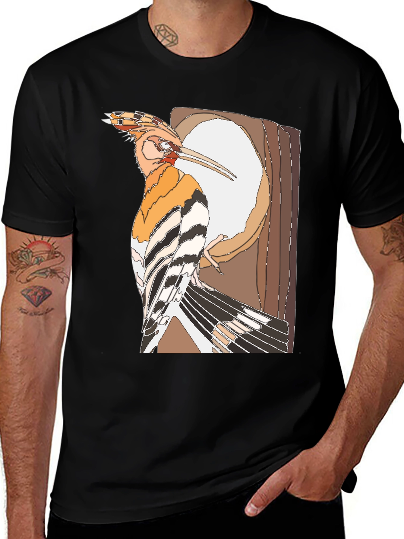 Hoopoe Bird Graphic Print Black T-Shirt