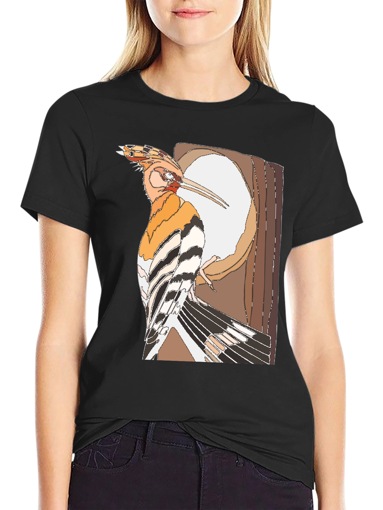 Hoopoe Bird Graphic Print Black T-Shirt