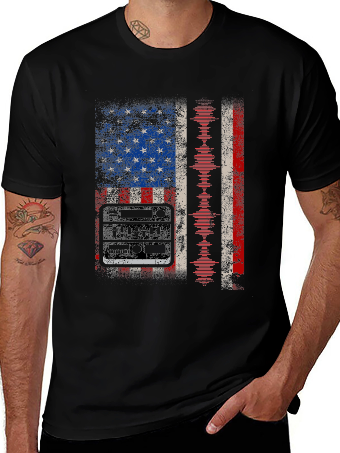 American Flag Audio Waveform T-Shirt