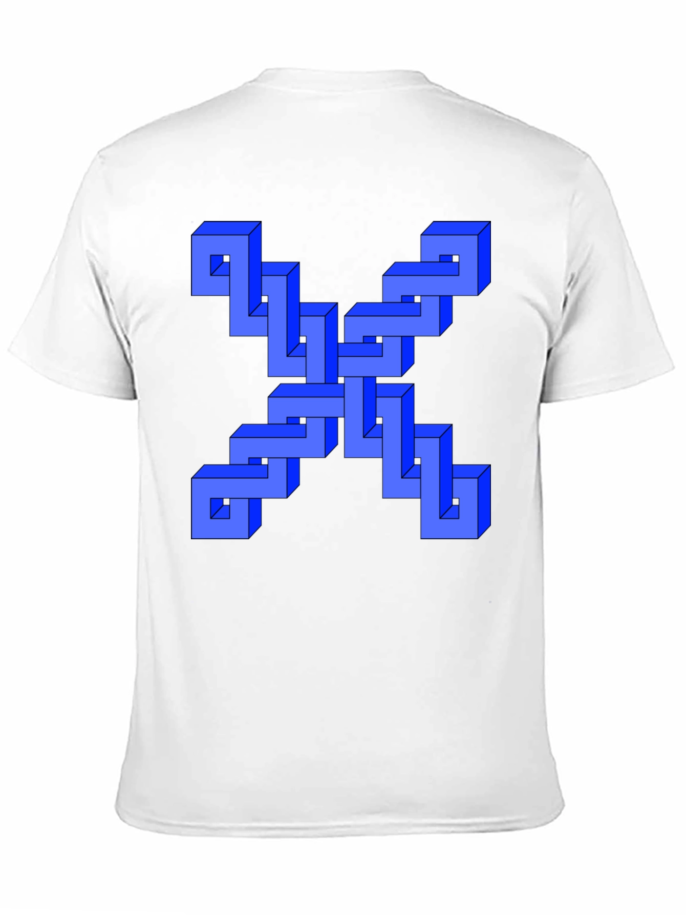 Optical Illusion Blue Cube Design Black T-Shirt