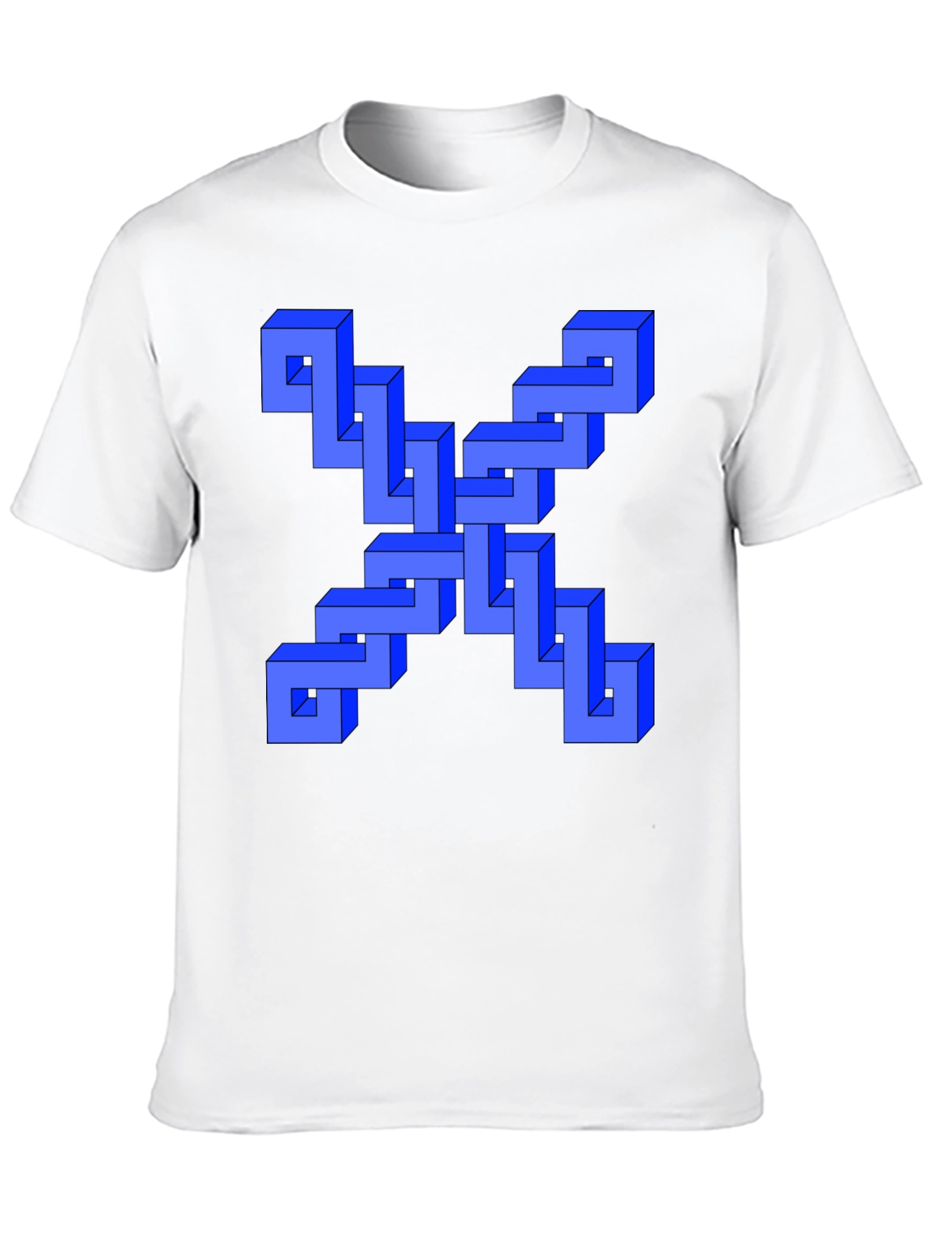 Optical Illusion Blue Cube Design Black T-Shirt