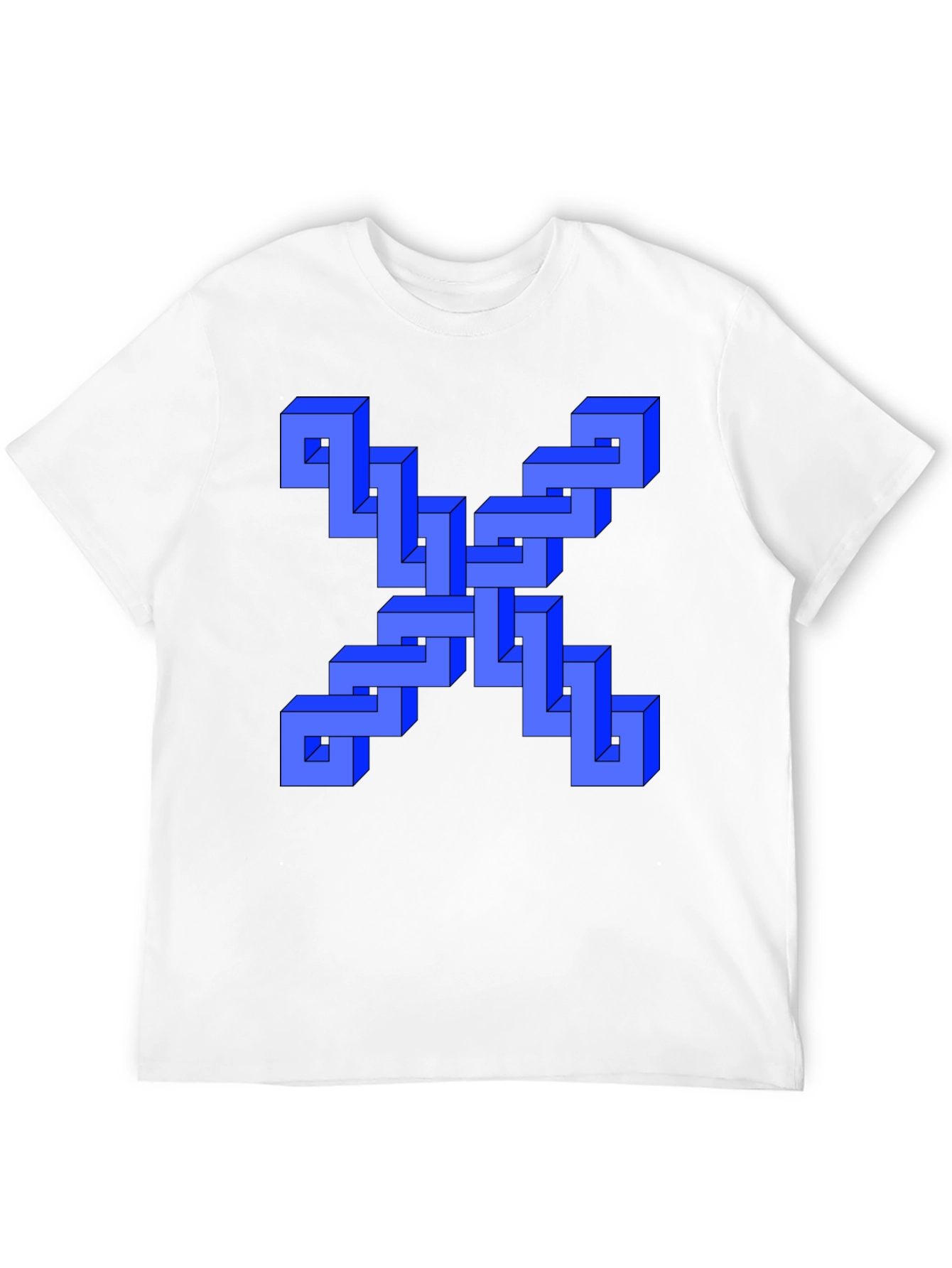 Optical Illusion Blue Cube Design Black T-Shirt