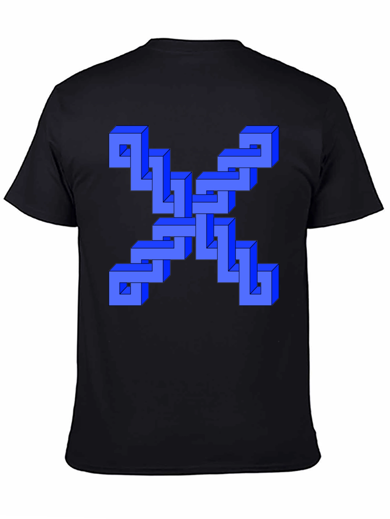 Optical Illusion Blue Cube Design Black T-Shirt
