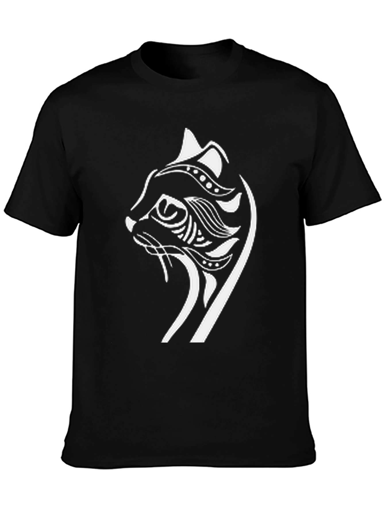 Tribal Cat Graphic T-Shirt - Black