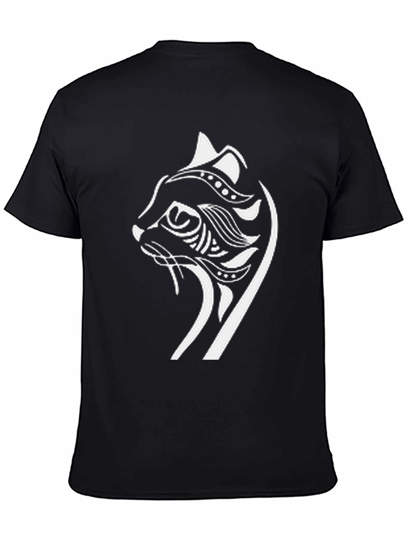 Tribal Cat Graphic T-Shirt - Black
