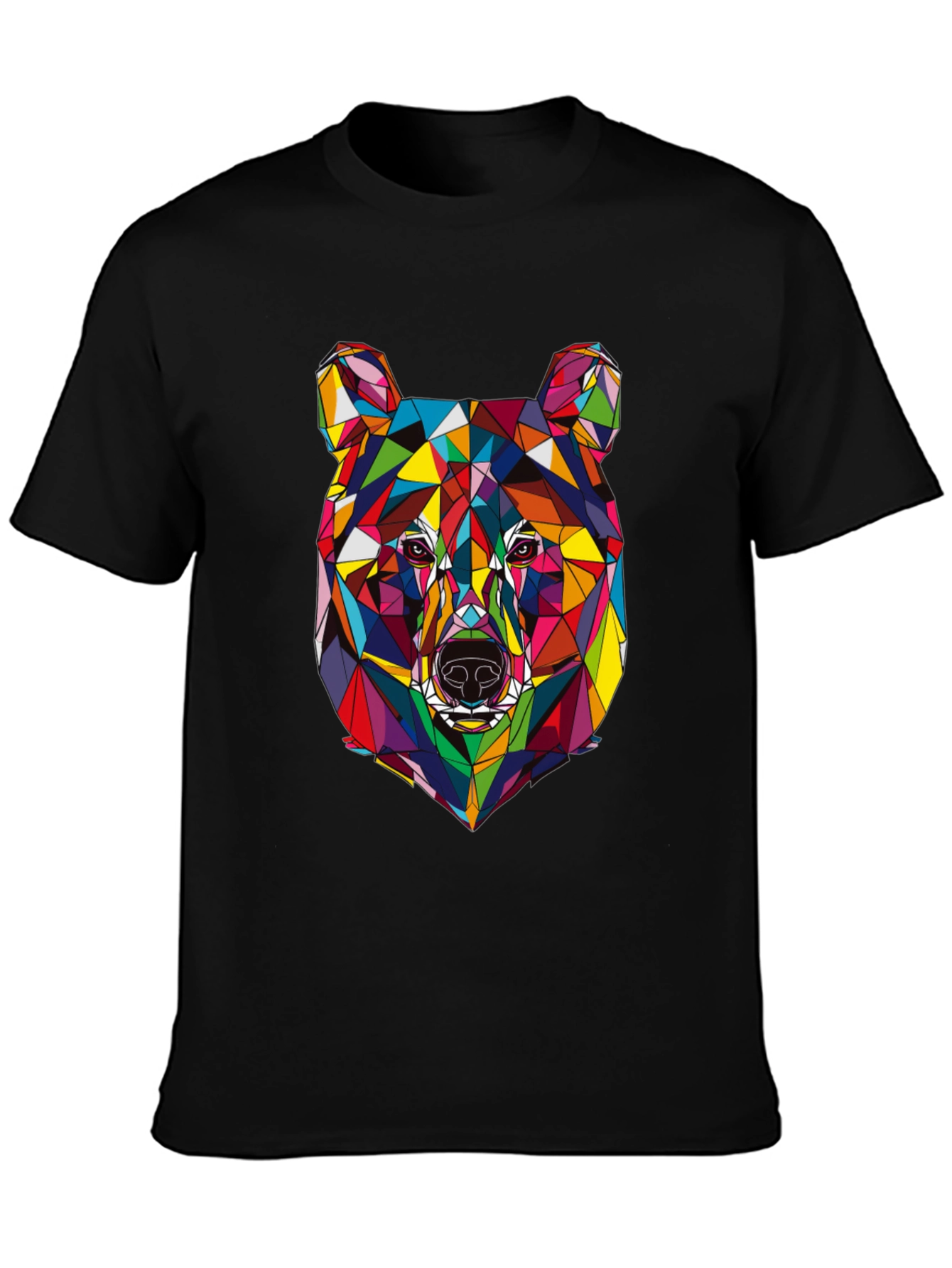Geometric Bear Graphic Tee - Modern Mens Black T-Shirt