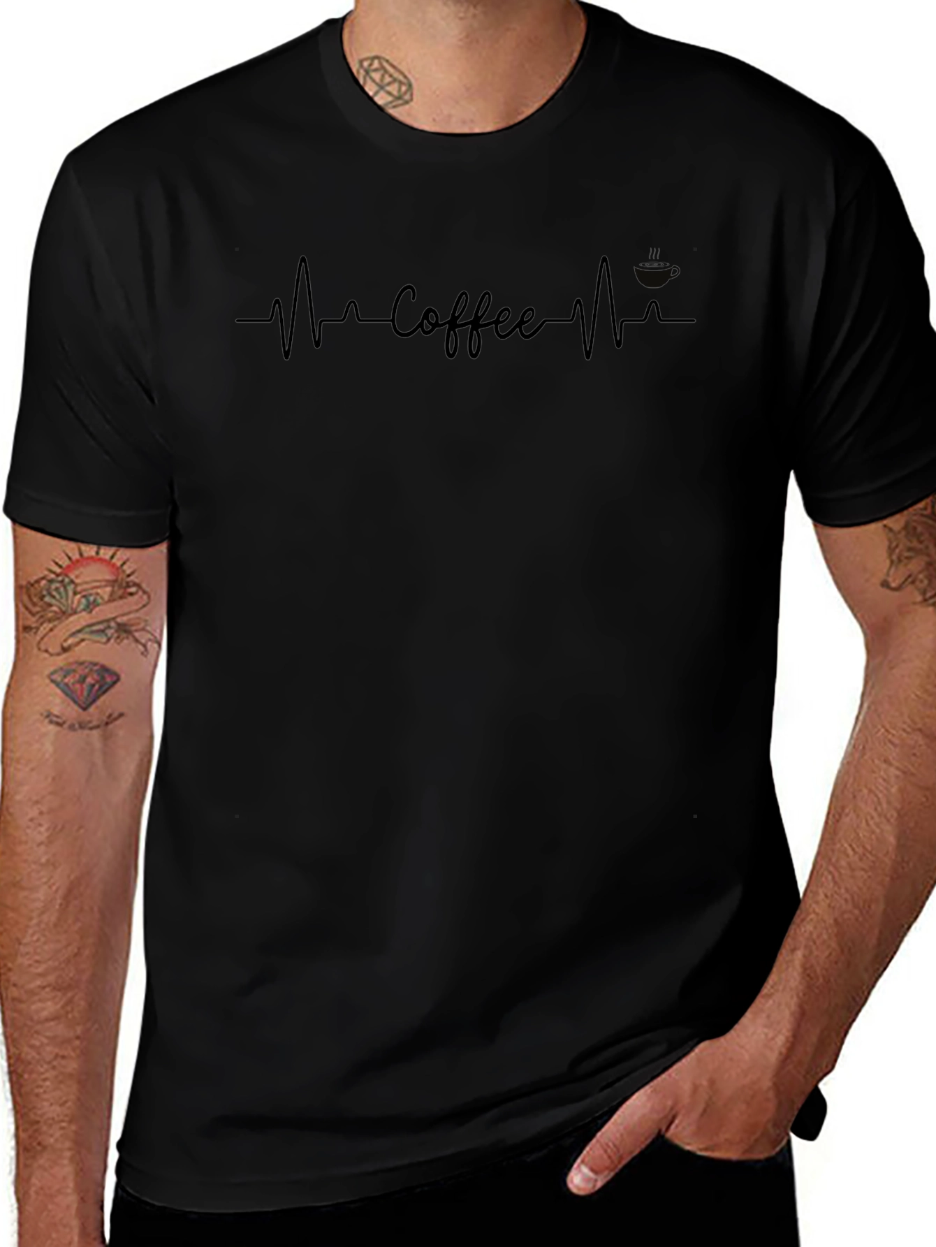 Coffee Heartbeat T-Shirt - Black