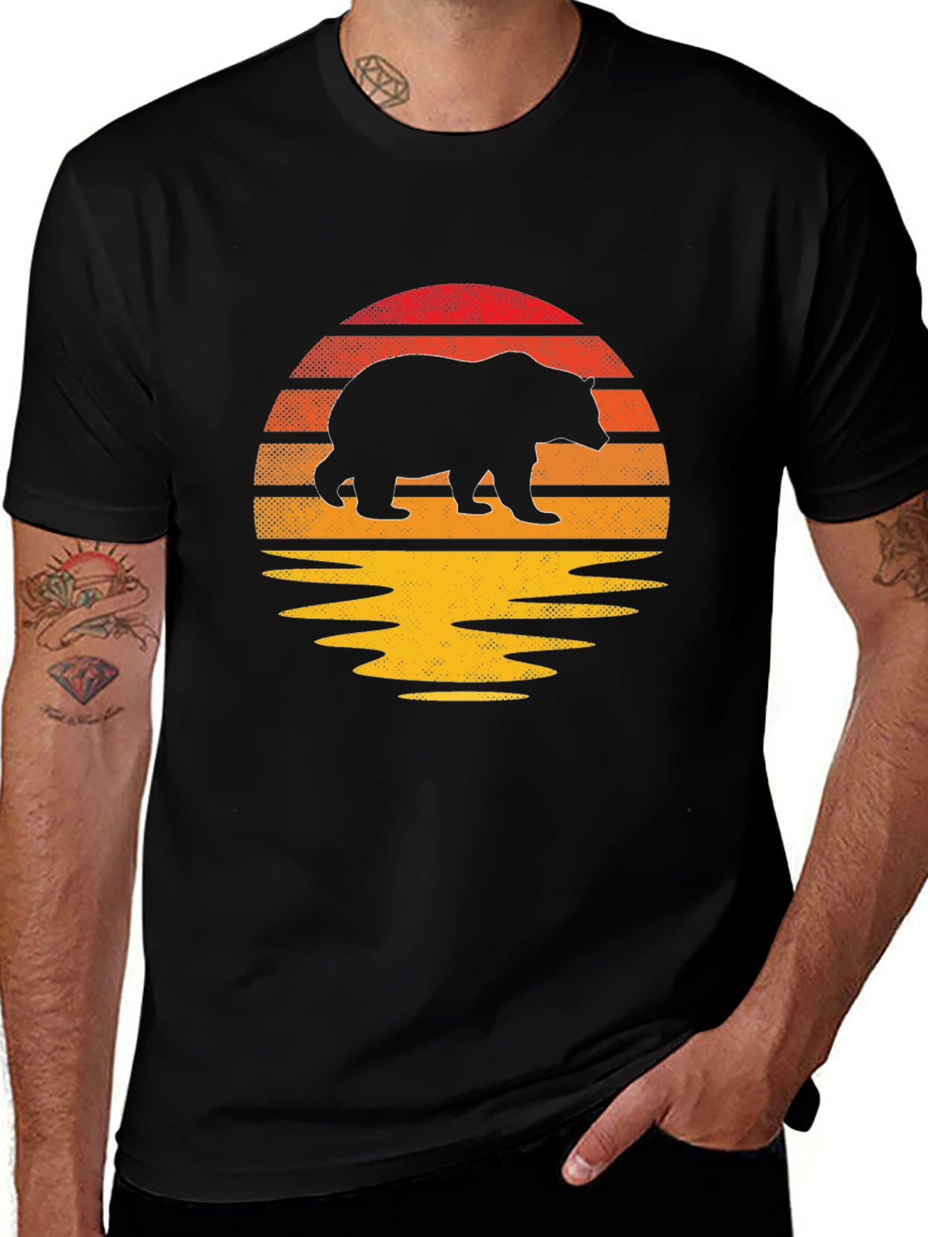 Sunset Bear Graphic Tee - Nature Inspired Mens T-Shirt