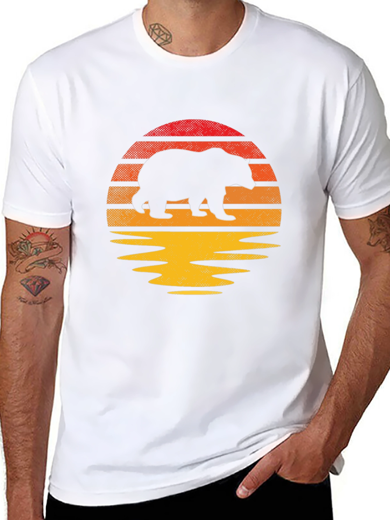 Sunset Bear Graphic Tee - Nature Inspired Mens T-Shirt