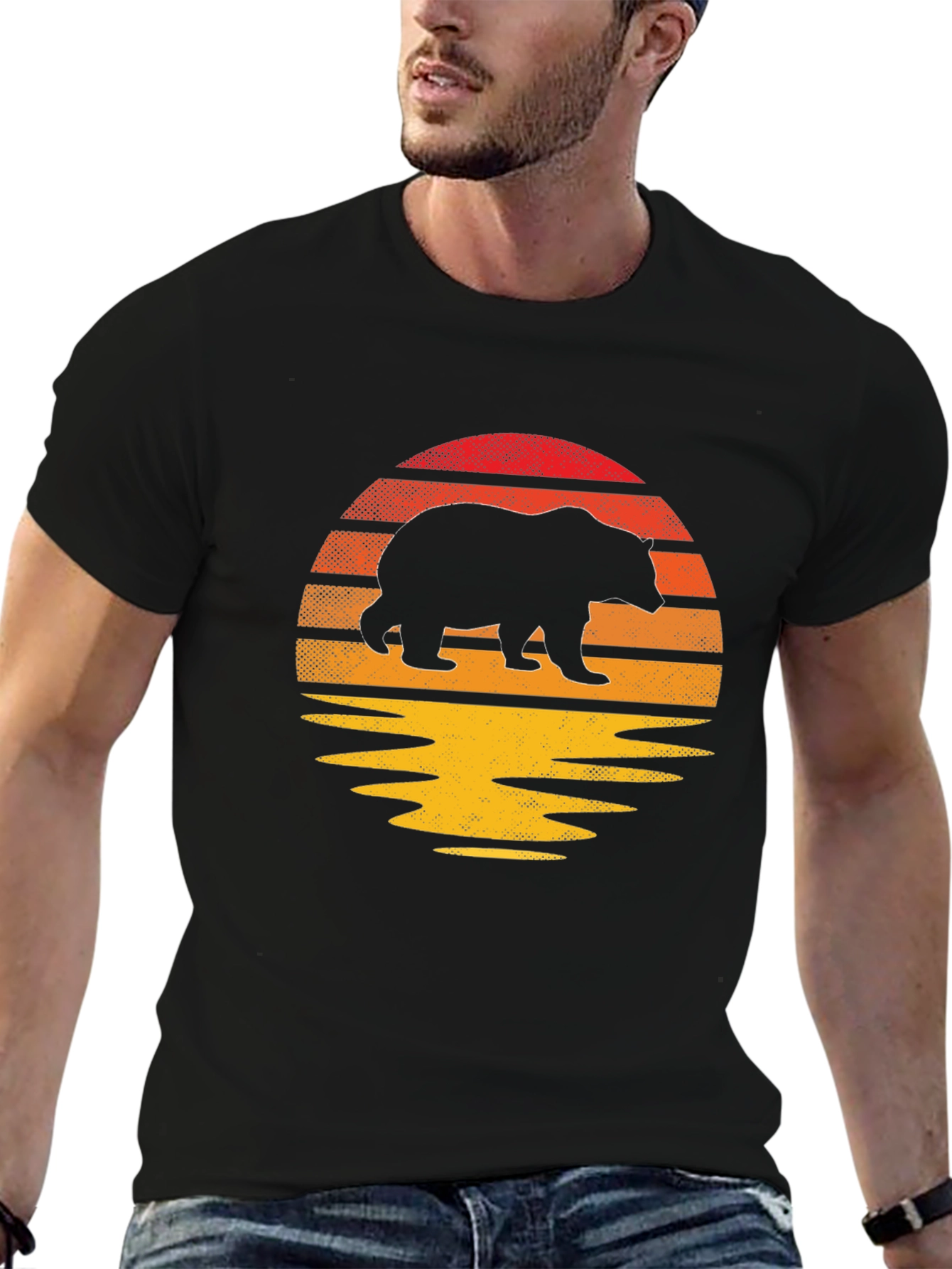 Sunset Bear Graphic Tee - Nature Inspired Mens T-Shirt