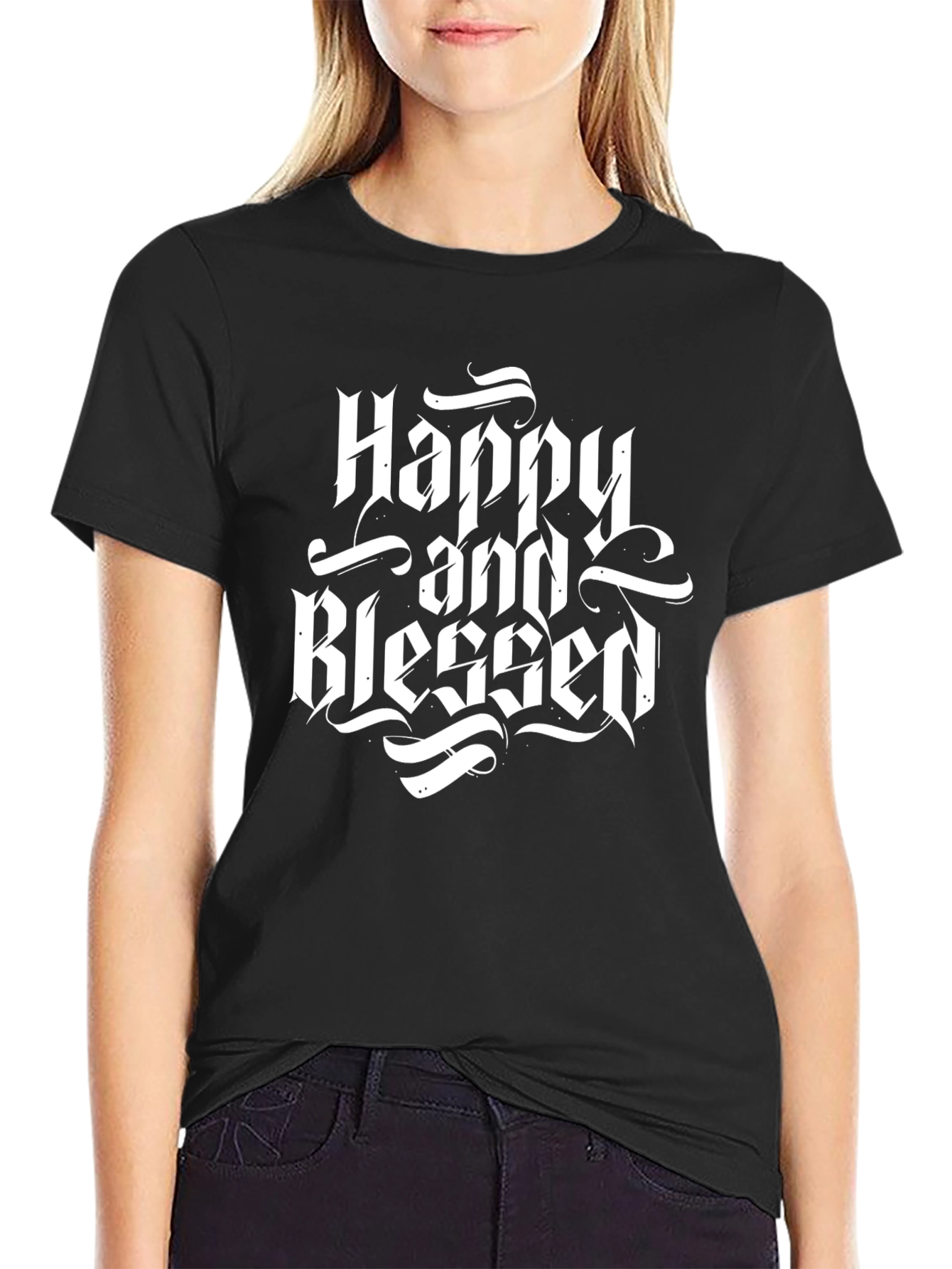 Happy and Blessed Black Graphic Tee