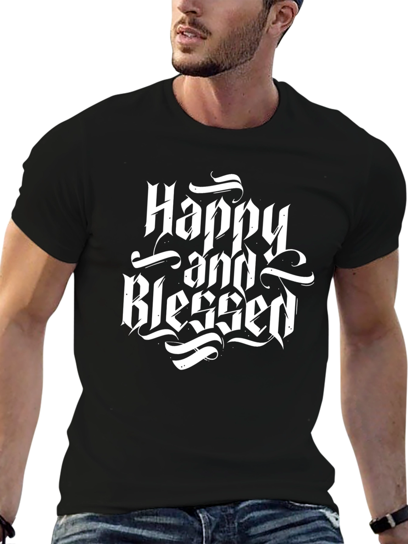 Happy and Blessed Black Graphic Tee