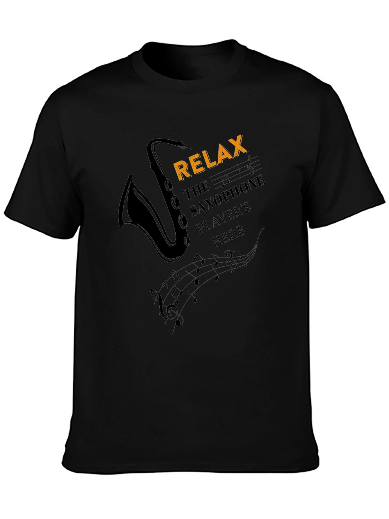 Relax Saxophone Player Mens Black Graphic T-Shirt