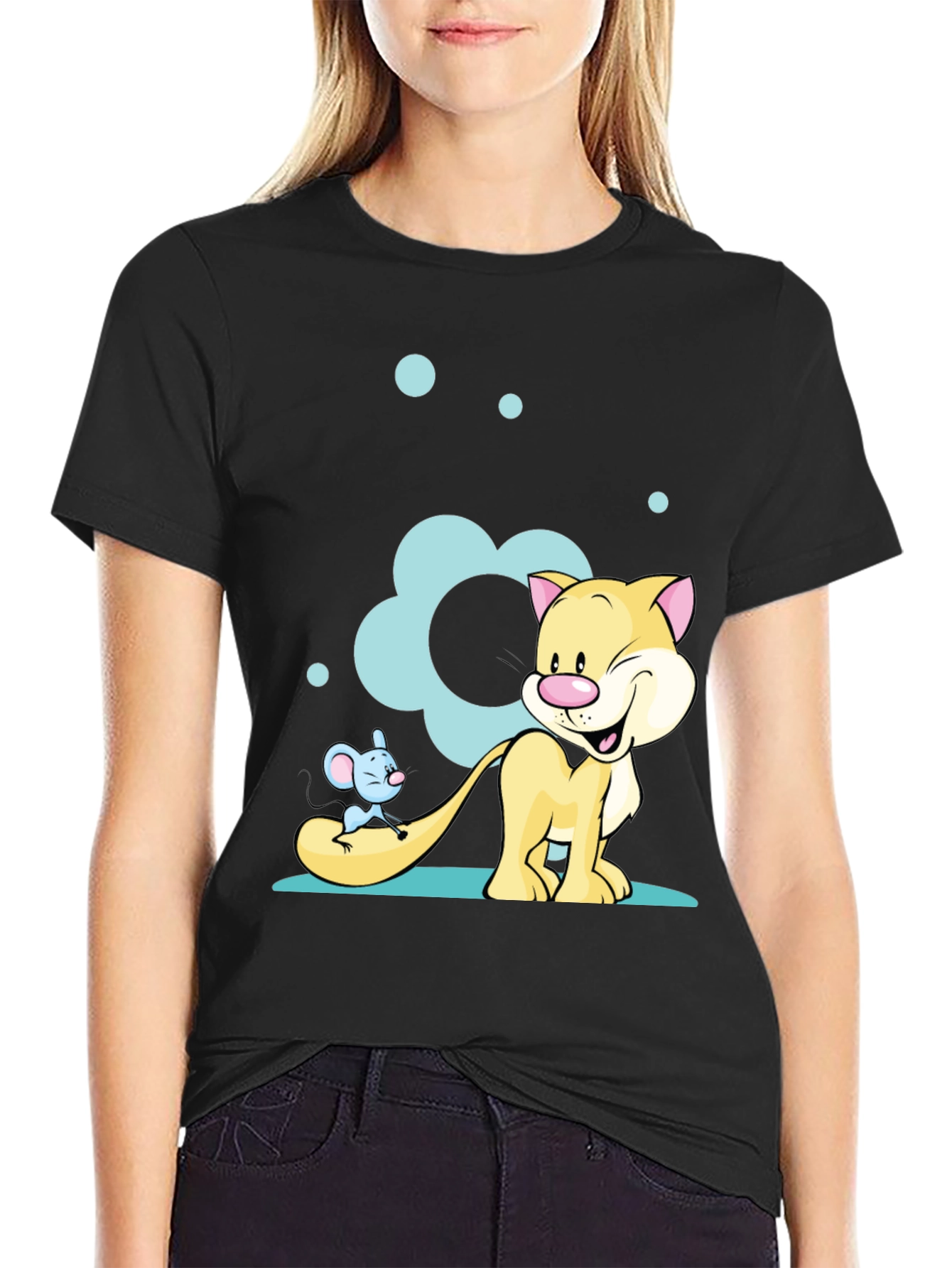 Cartoon Cat & Mouse Graphic T-Shirt