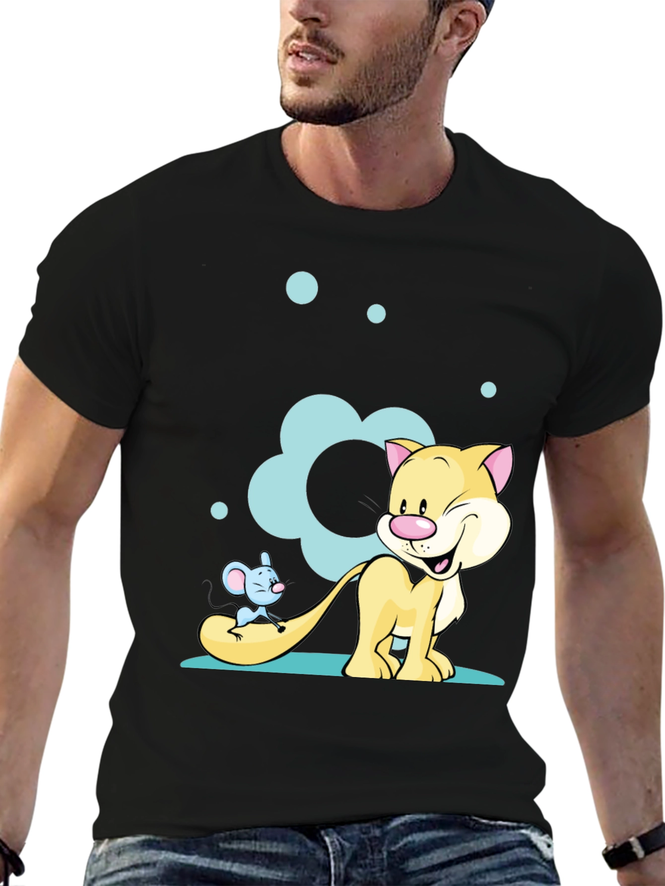 Cartoon Cat & Mouse Graphic T-Shirt