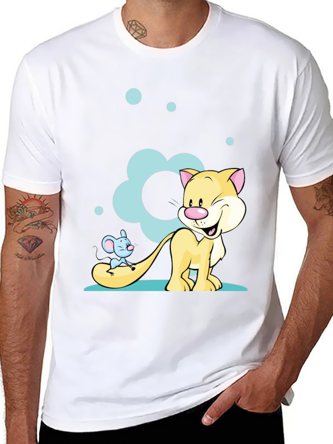Cartoon Cat & Mouse Graphic T-Shirt