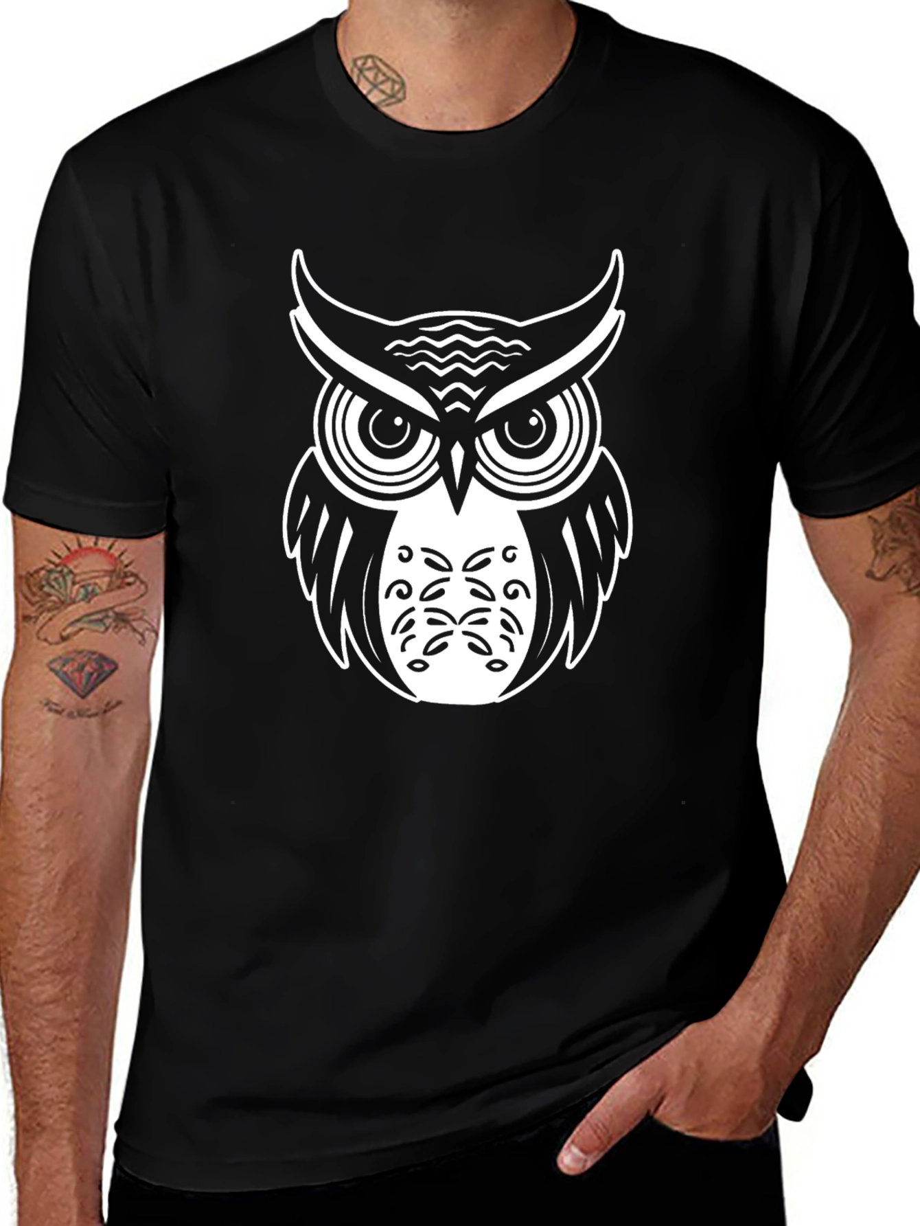 Owl Graphic Tee - Black Cotton Comfort