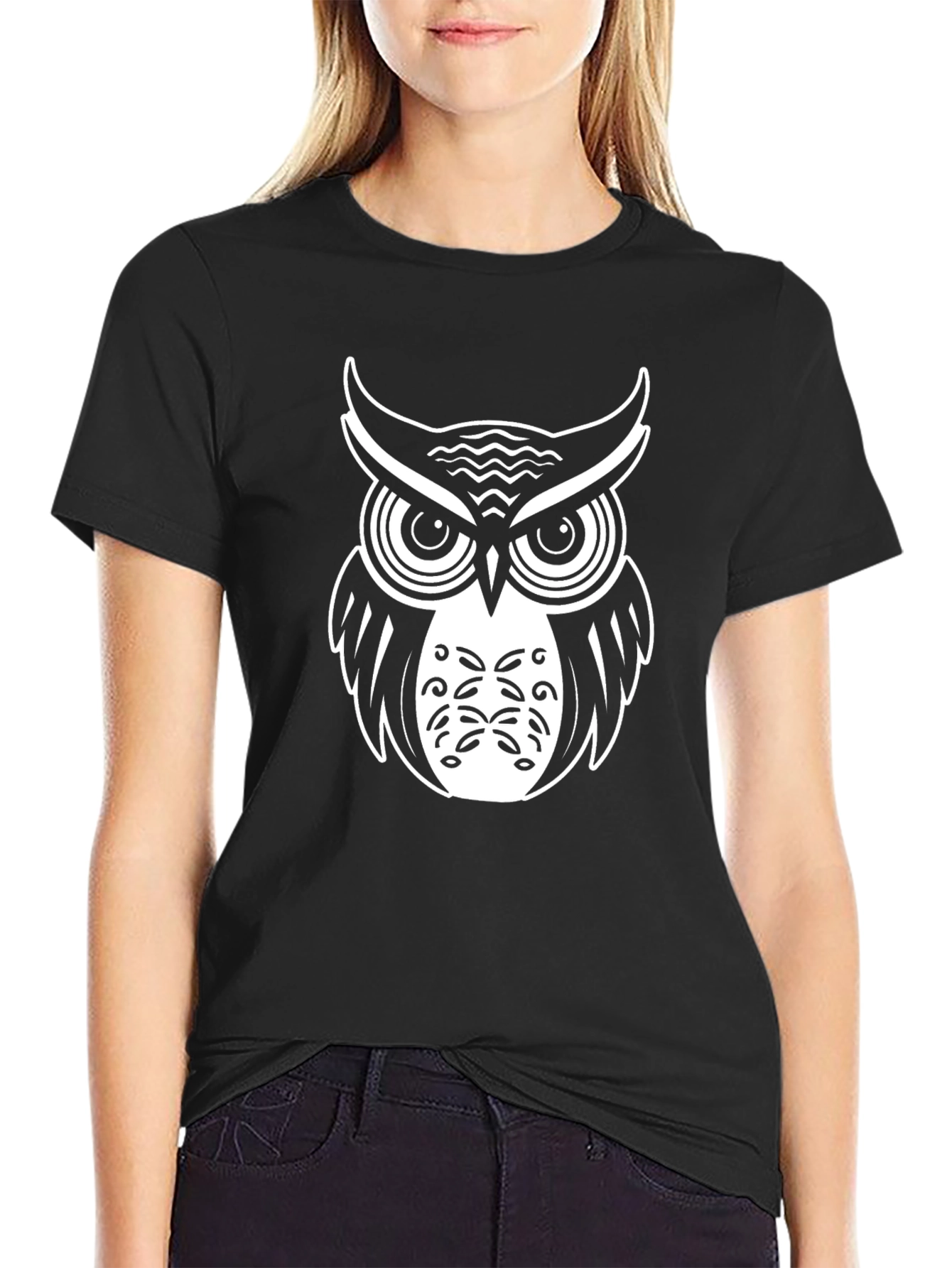 Owl Graphic Tee - Black Cotton Comfort